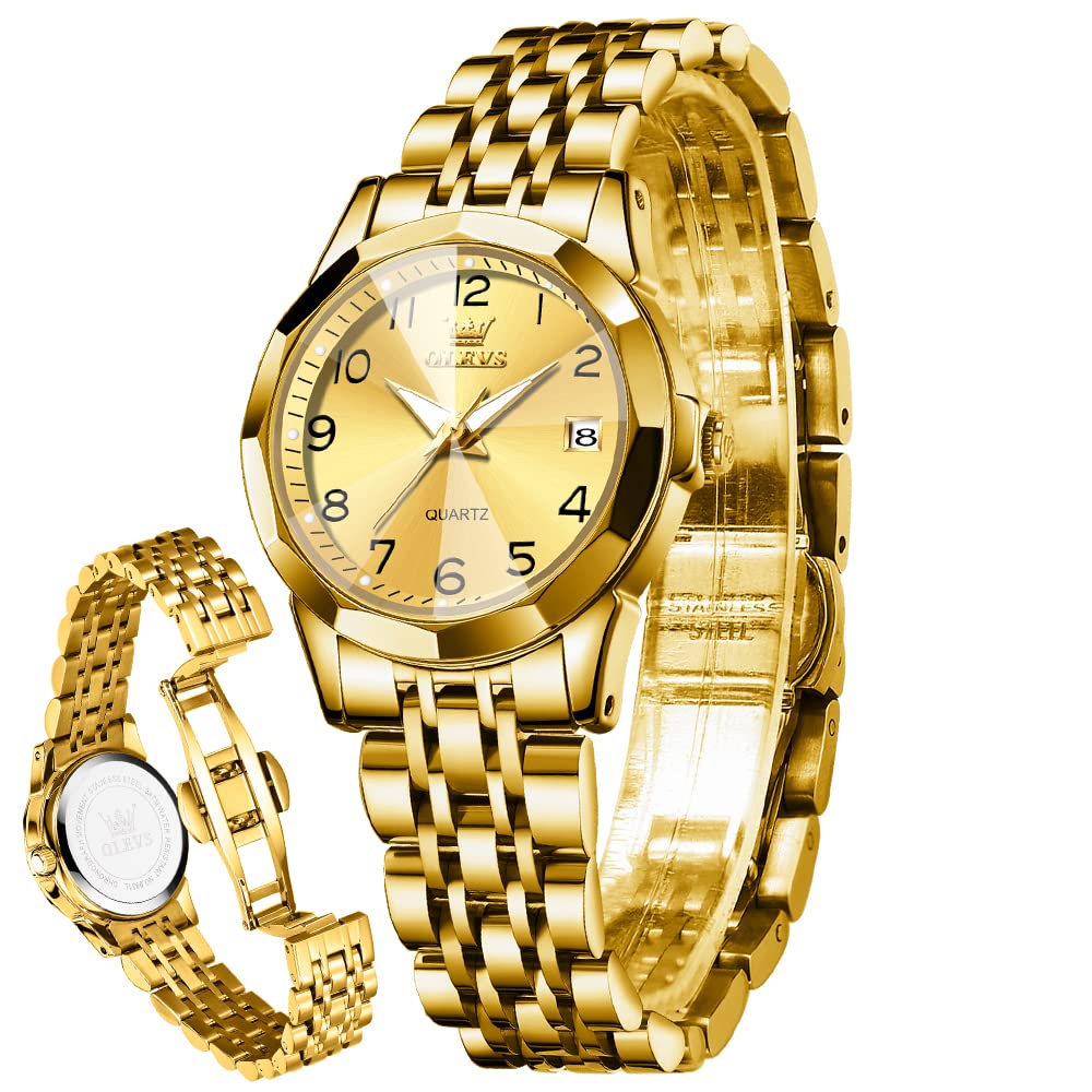 OLEVS Damenuhren Leicht zu lesen Armbanduhr mit Kleines Gesicht Gold Silber Edelstahlband Leuchtend wasserdichte Kalender Luxus Armbanduhr