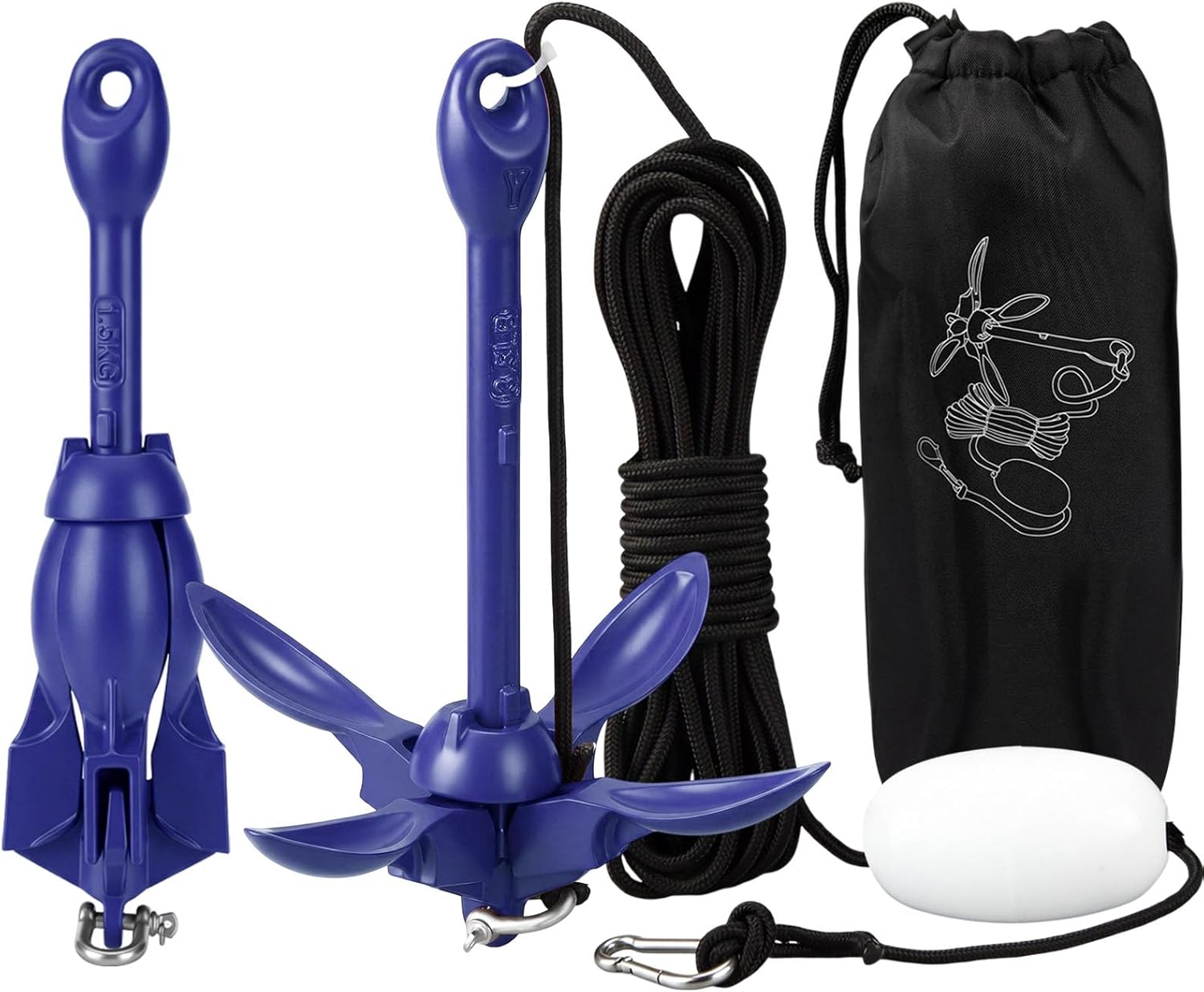 Lounsweer 2 Pack Marine Kayak Anchor Kit Grapnel Anchor Kit Folding Grapnel Anchor Boat Anchor with Foldable Claw Kayak Fishing Accessories for Small Boats Kayak Canoes Motorboat Paddle