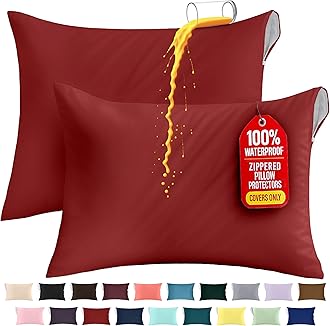 Utopia Bedding Waterproof Zippered Pillow Encasement (2 Pack) King Red – Bed Bug Proof Pillow Encasement 20 x 38 Inches