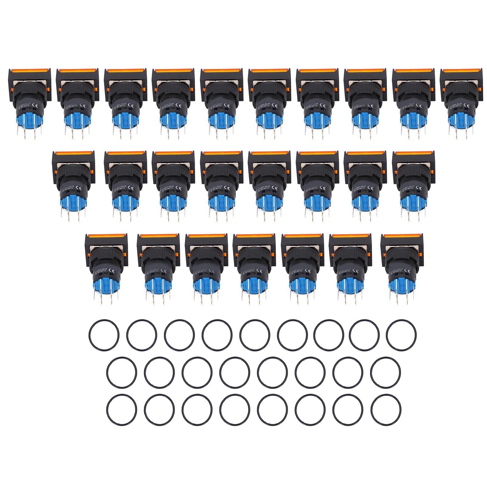 Interrupteur poussoir autovérrouillant rectangulaire industriel 24V ACDC 5A – Lot de 25 pièces avec voyant témoin – Compatible relais, contacteurs et circuits industriels