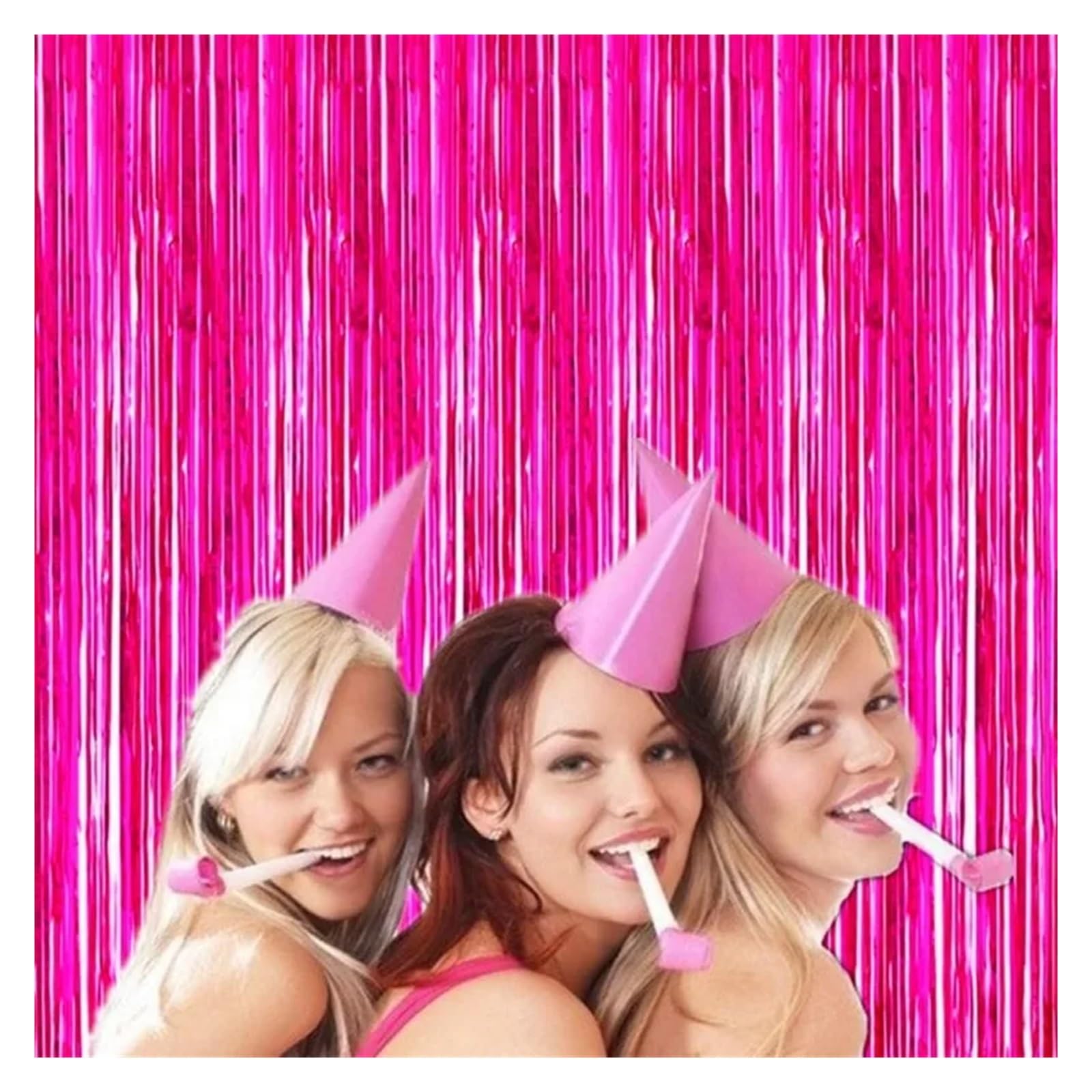 Rideau Métallique Tinsel Lot de 2 Rideaux à Franges en Feuille d'aluminium métallisé Rose Vif Brillant de 3,2 Pieds x 8,2 Pieds for Toile de Fond de photomaton