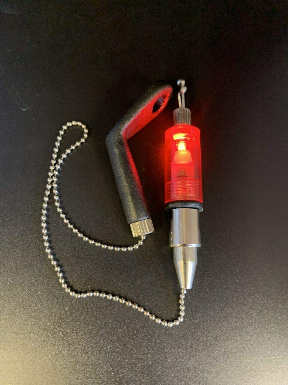 Light-up Chain Bite Indicator, Alarm, Bobbin Swingers, Hangers, Weight Adjustable (Red)