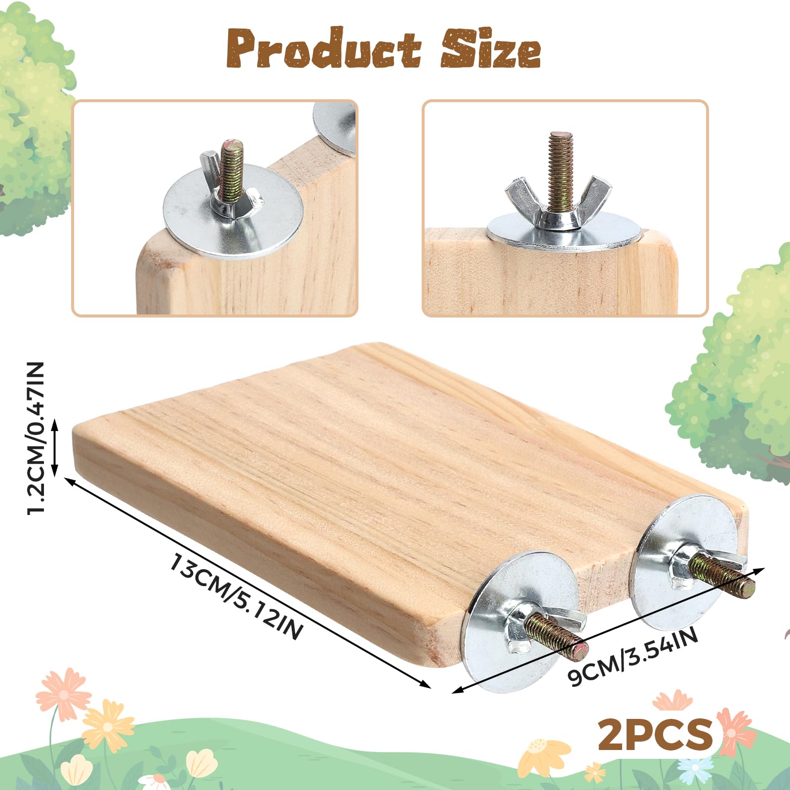 2 Plateformes Bois Naturel pour Oiseaux 13×9 CM, Perchoirs Rectangulaires Accessoires Cage à Oiseaux, Perchoir en Bois pour Perruche Canari Calopsitte Perroquet Hamster Cochons d’Inde