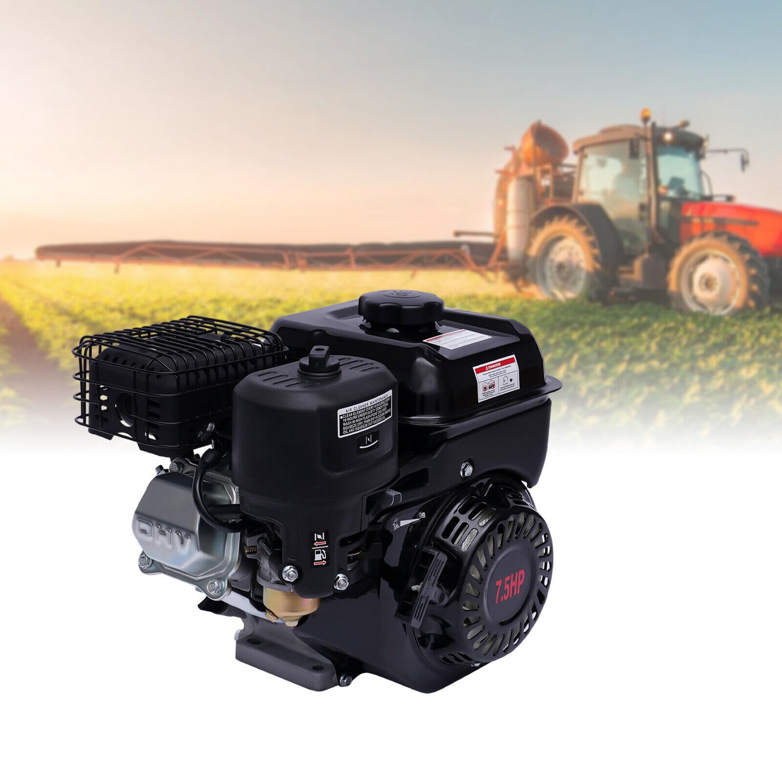 Motore a benzina a benzina a 4 tempi, motore stand-alone, 7,5 CV, 5,1 kW, motore a benzina monocilindro inclinato a 25°, 4 tempi, OHV, albero orizzontale, raffreddamento ad aria forzato