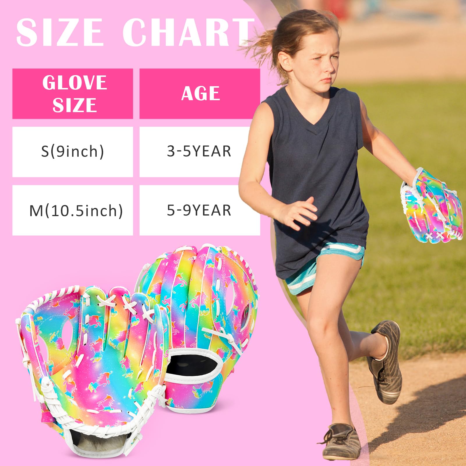 Guante de béisbol para niños, guantes de sóftbol, guante de béisbol y sóftbol para niños y niñas, guante de béisbol de 9 a 10.5 pulgadas para entrenamiento y juego de principiantes, guante de