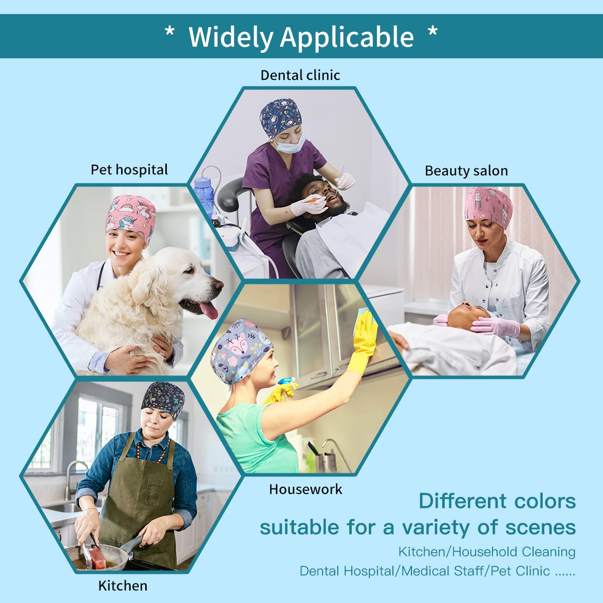 niaahinn Working Cap with Buttons for Women Adjustable Scrub Hat with Sweatband Nusing Hat with Cute Prints (12108)