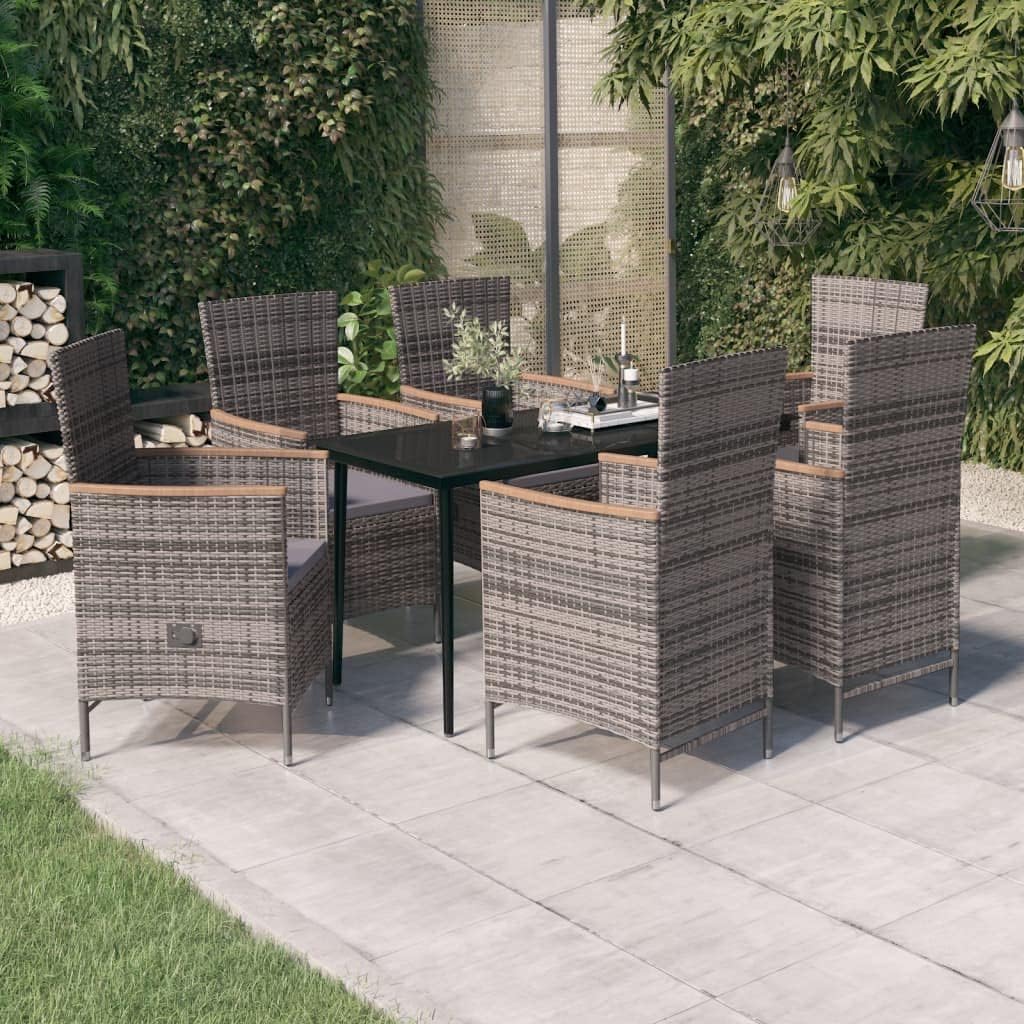 7 Piece Patio Dining Set with Cushions,Patio Decor,Conversation Furniture,Rattan Furniture,Casual Table Chairs,Perfect for Patio, Garden, Porch,Family Room,Sitting Area, Gray