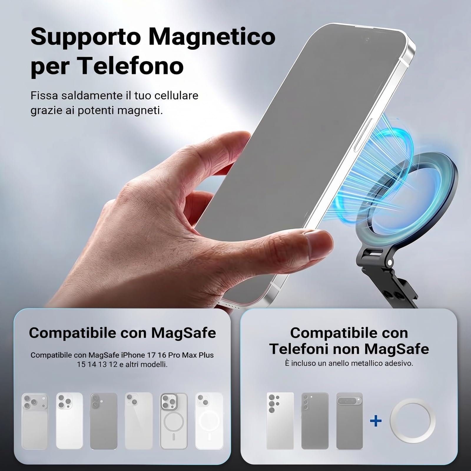 NEEWER Supporto Telefono Treppiede Magnetico con Cold Shoe, Phone Holder Portatile Compatto Leggero in Alluminio per Fotocamera, Compatibile con MagSafe iPhone Samsung Android per Riprese video, CA163