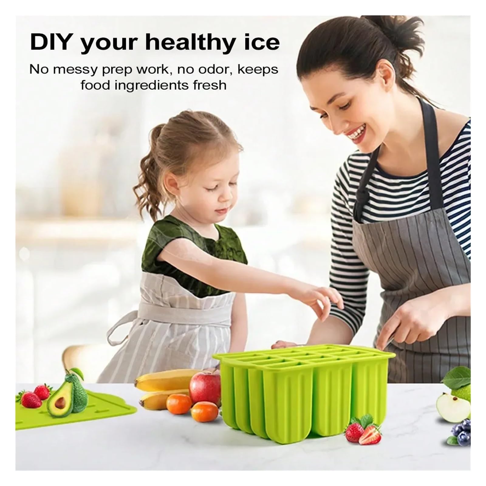 Moldes Helados Herramientas for helados de verano con palitos madera, moldes silicona for paletas, accesorios cocina, refrigerios for saciar la sed(Green A)