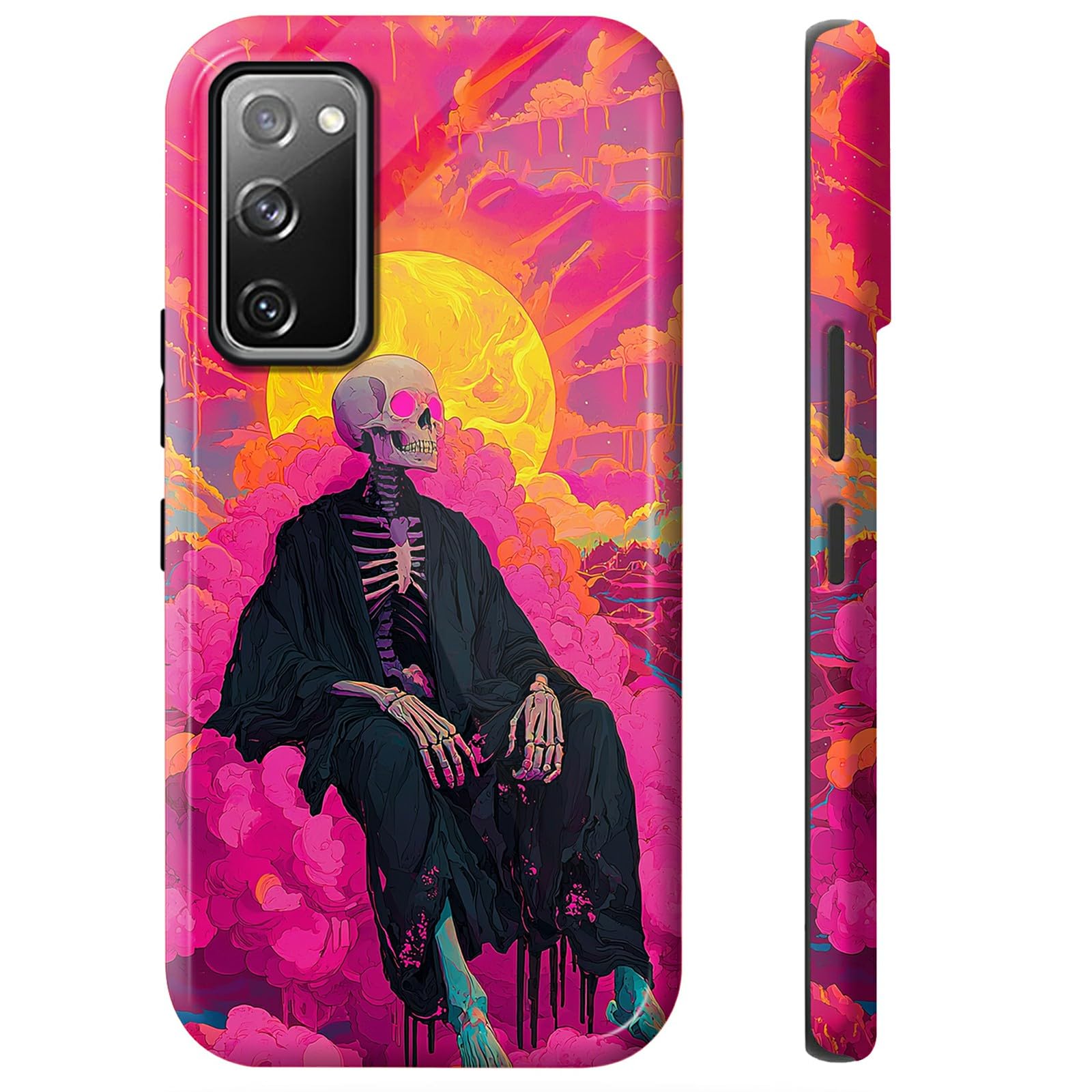BWEGRHE Pink Cloud Skull Phone Case for Samsung Galaxy S20 FE, Dual Layer Shockproof Heavy Duty Protective Cover with Soft TPU + Hard PC, Anti-Scratch