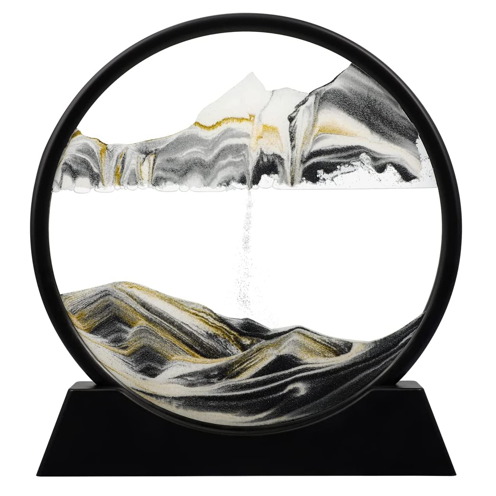 Twohua Sandscape Moving Sand Picture Sand Art Liquid Motion 3D Hourglass Deep Sea Sandscapes Flow Sand Painting Hour Glass Decor,Office Desk Decor Desk Toys (12‘’, Black)