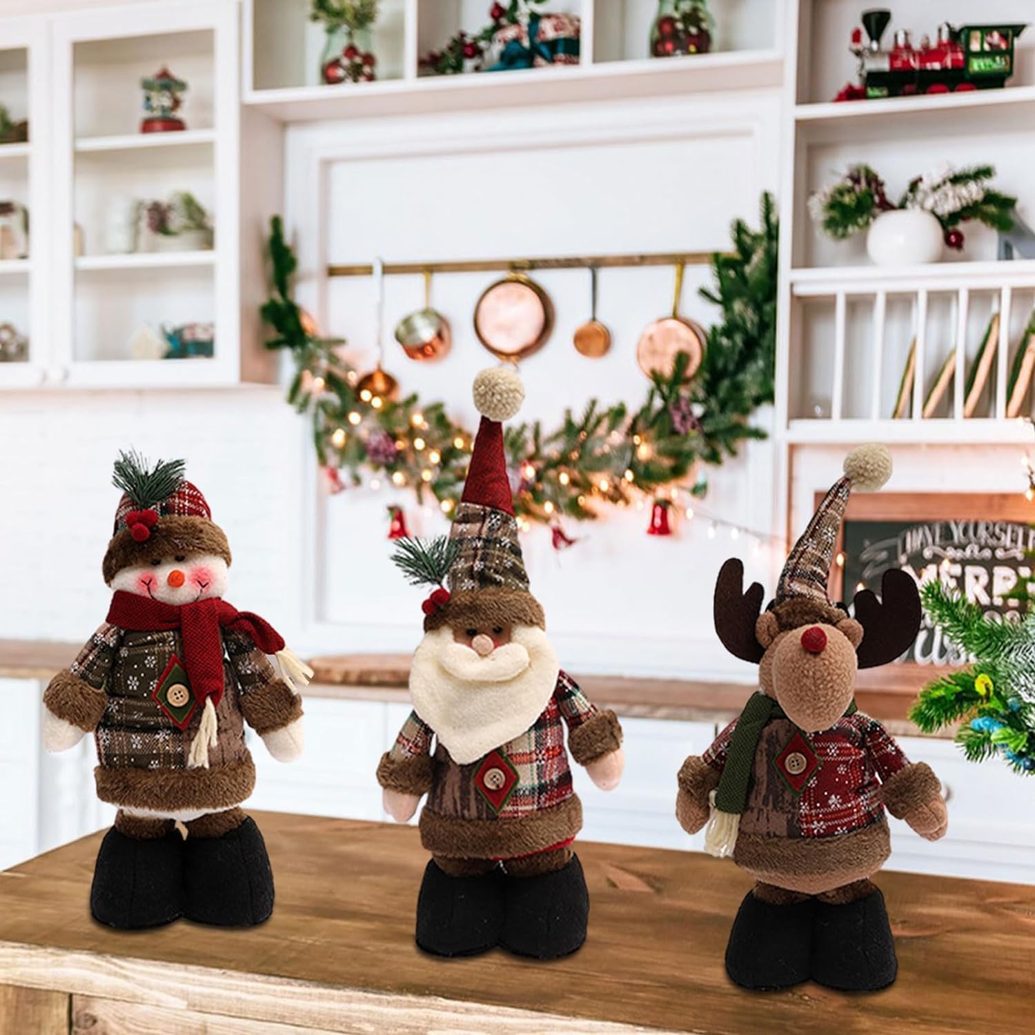 Gamba lunga elastica in peluche, gnomo decorazioni natalizie regolabili, gnomi natalizi ornamenti natalizi carino Babbo Natale pupazzo di neve renna per set di decorazioni da tavolo in