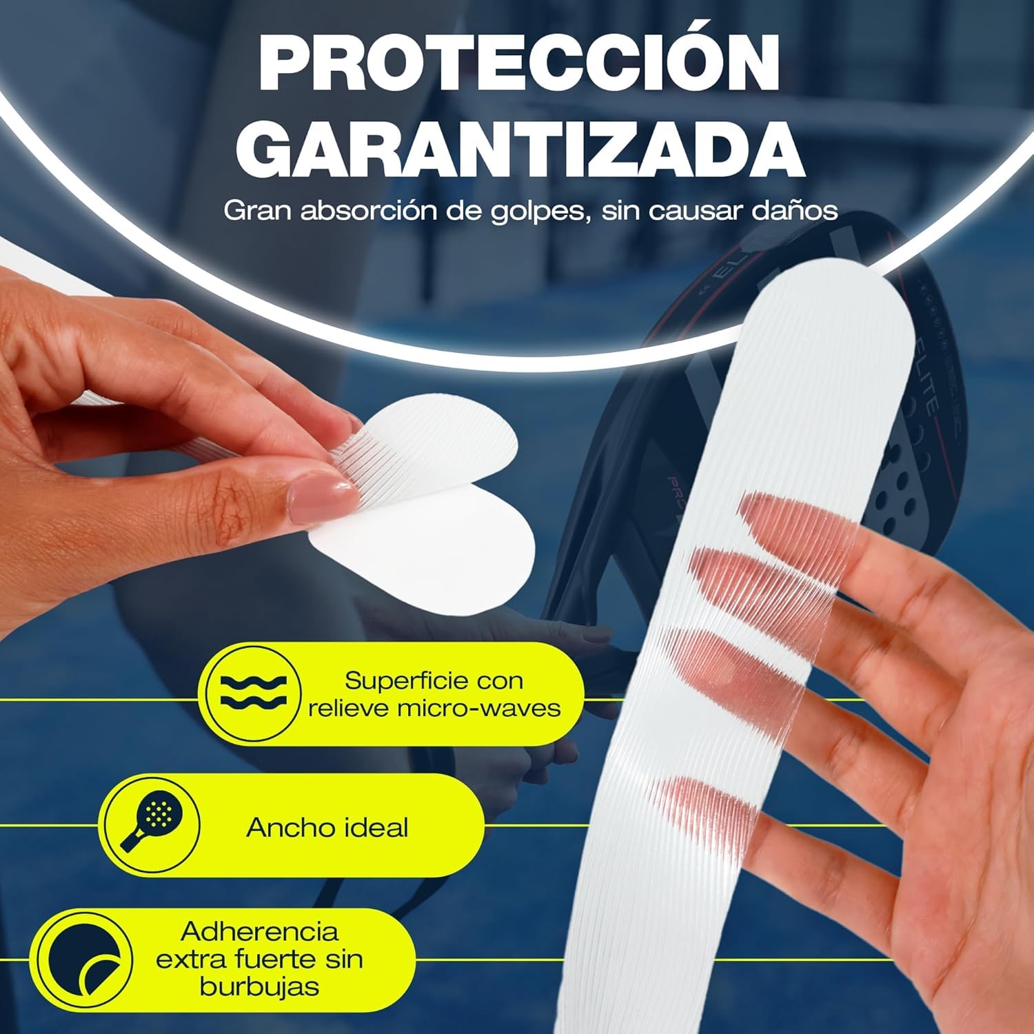 Protector Pala Padel Acabado Premium Rugoso ZRZ Sports para Mayor protección – Protección Duradera y Resistente a Impactos, Silicona 35x370mm – Fácil Instalación y Ligero — view 2
