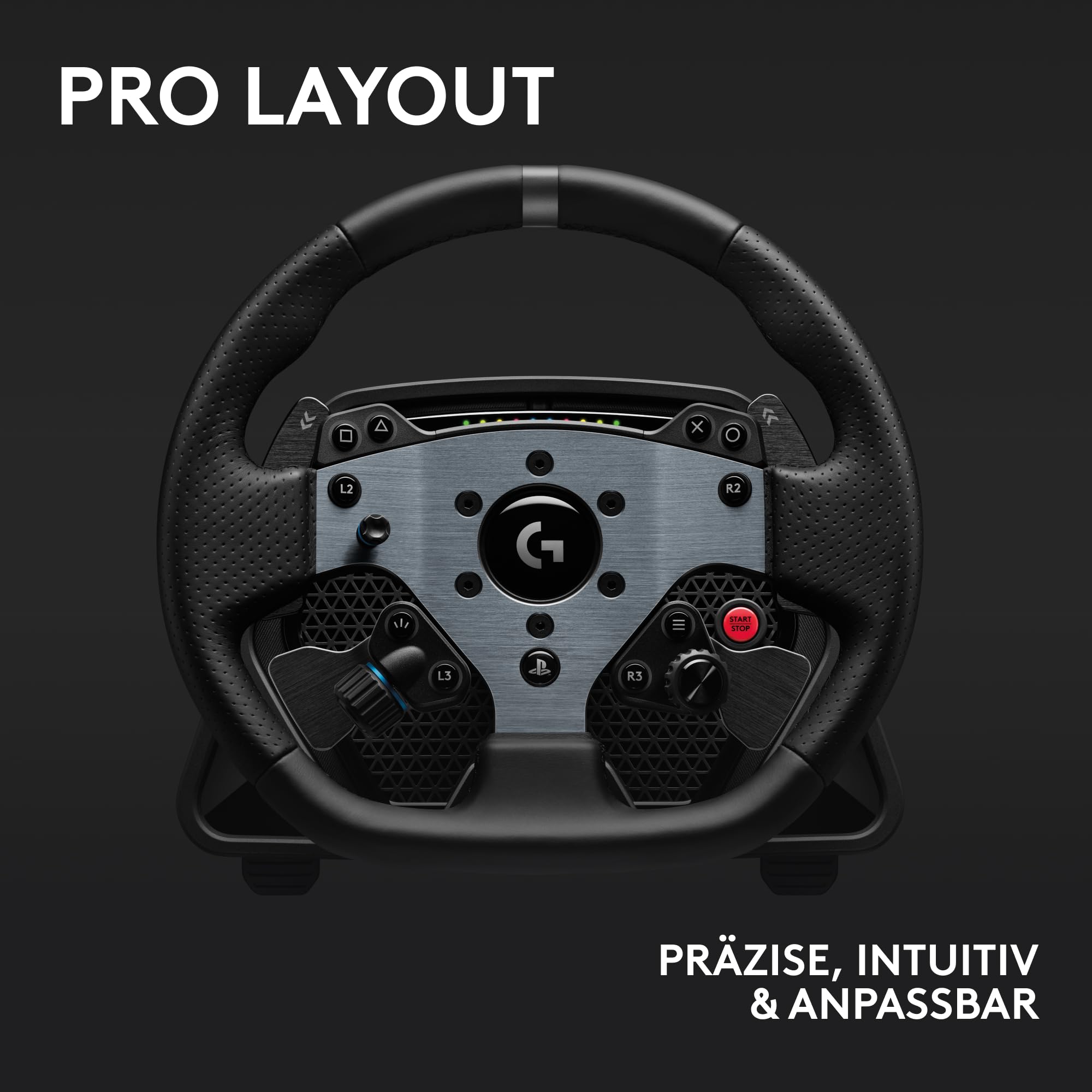 Logitech G PRO Rennlenkrad, Direktantrieb 11 Nm, TRUEFORCE Force Feedback, magnetische Schaltwippen, Doppelkupplung, OLED-Display, Schnellentriegelung, PRO Tastenlayout, Playstation & PC - Schwarz