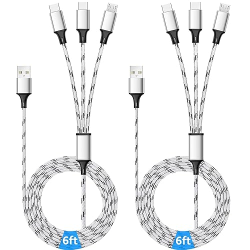 Cable de carga múltiple, paquete de 2 cables de carga múltiple trenzados múltiples cables USB, cable de carga universal 3 en 1 con doble tipo C,
