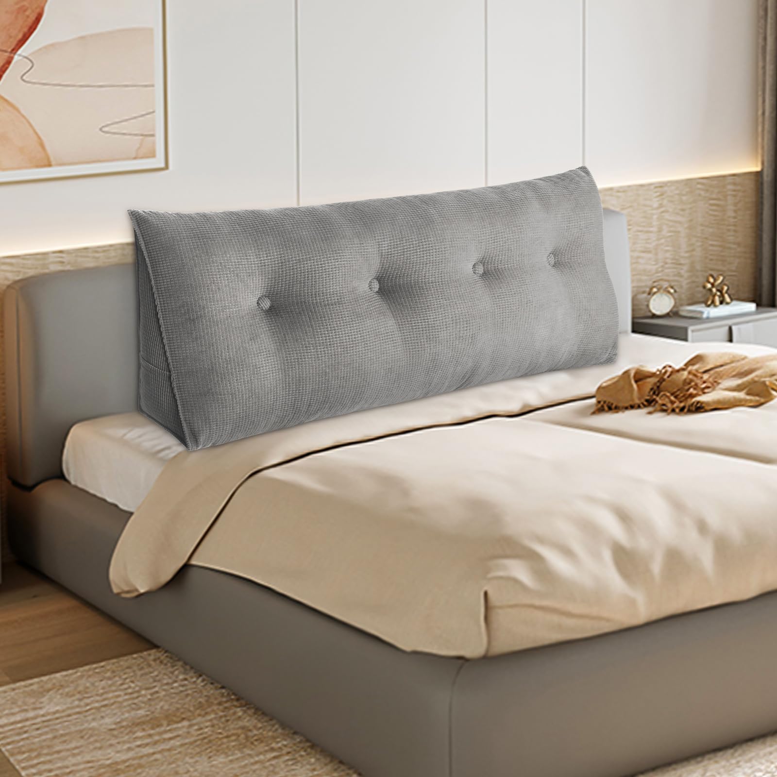 HUOLE Lesekissen, dreieckig, Lendenwirbelstütze, großes Kissen, Keilkissen, gepolstert, multifunktional, für Sofa, einfarbig, Lesekissen, 140 x 50 x 20 cm, Grau