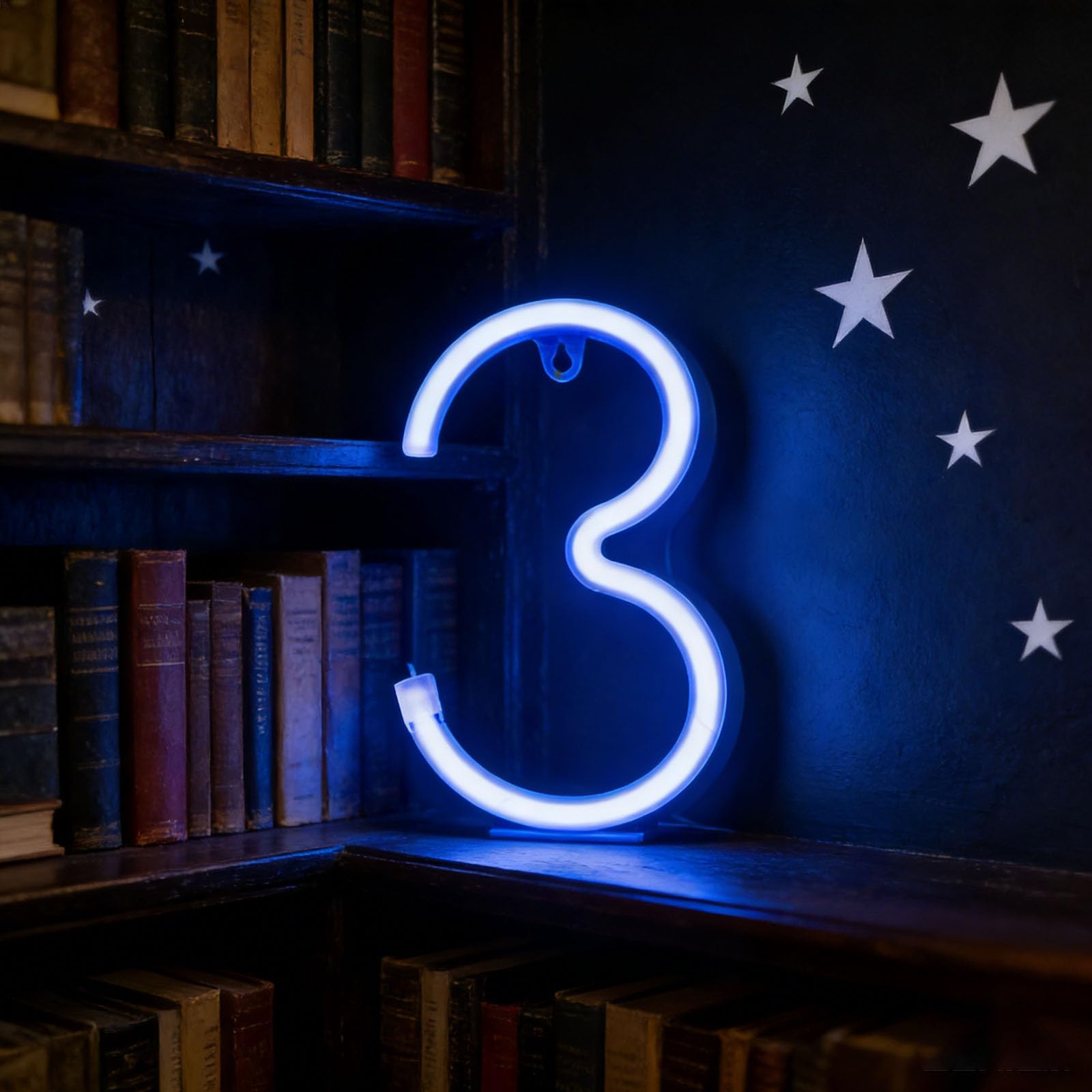 shulovehua Blue Neon Letter Sign - Battery/USB Powered LED Alphabet Neon Art Lights for Wedding, Birthday, Christmas, Home Bar (Number 3) — image 1