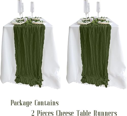 Miniatura 10 de Paquete de 2 caminos de mesa de gasa verde salvia, 10 pies, decoración bohemia de queso para boda, baby shower, arco de postre, decoración del día