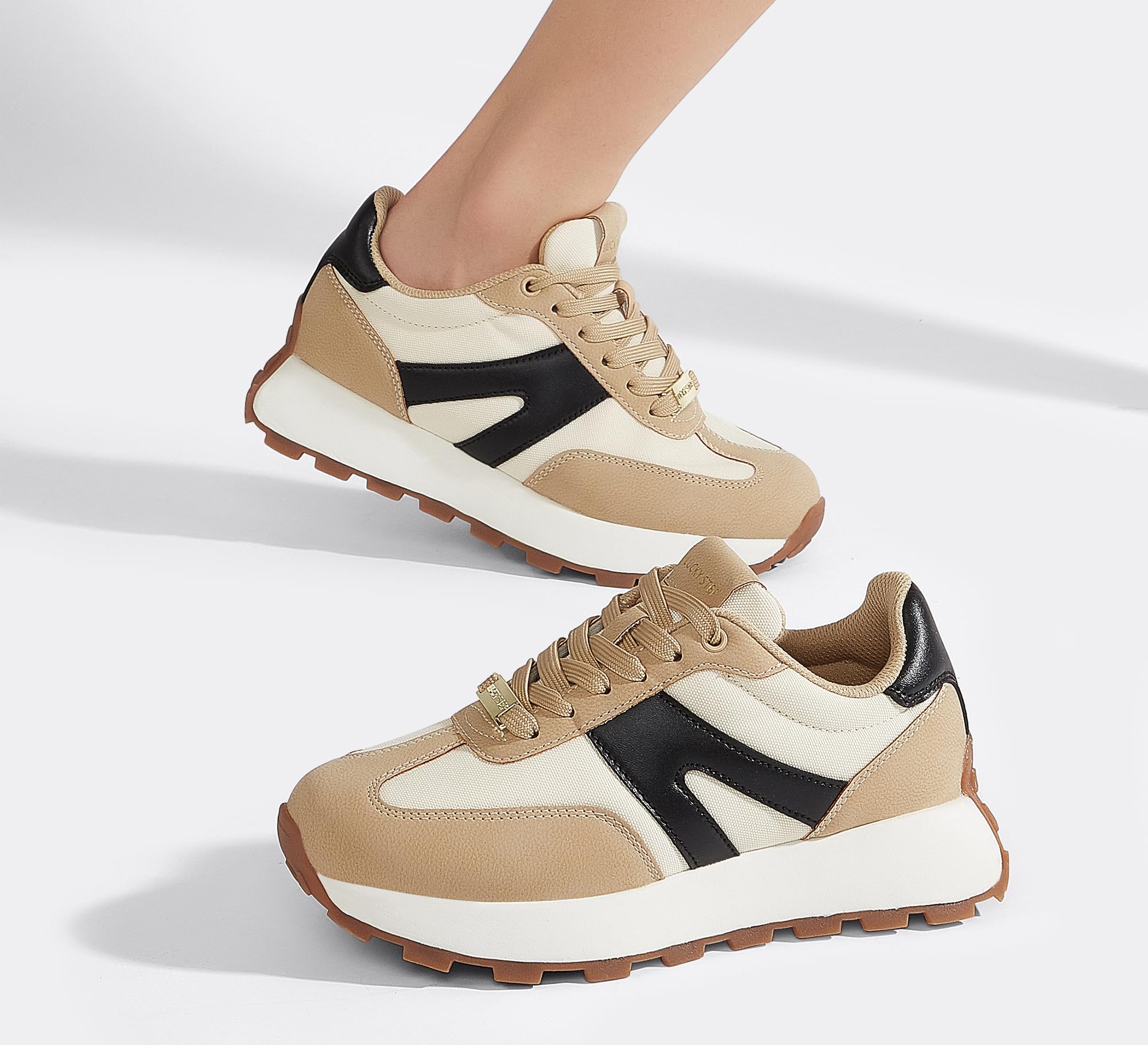 LUCKY STEP Zapatillas de Plataforma para Mujer – Clásicas y Retro, Zapatos de Moda con Cordones para Correr, Tenis y Uso Diario