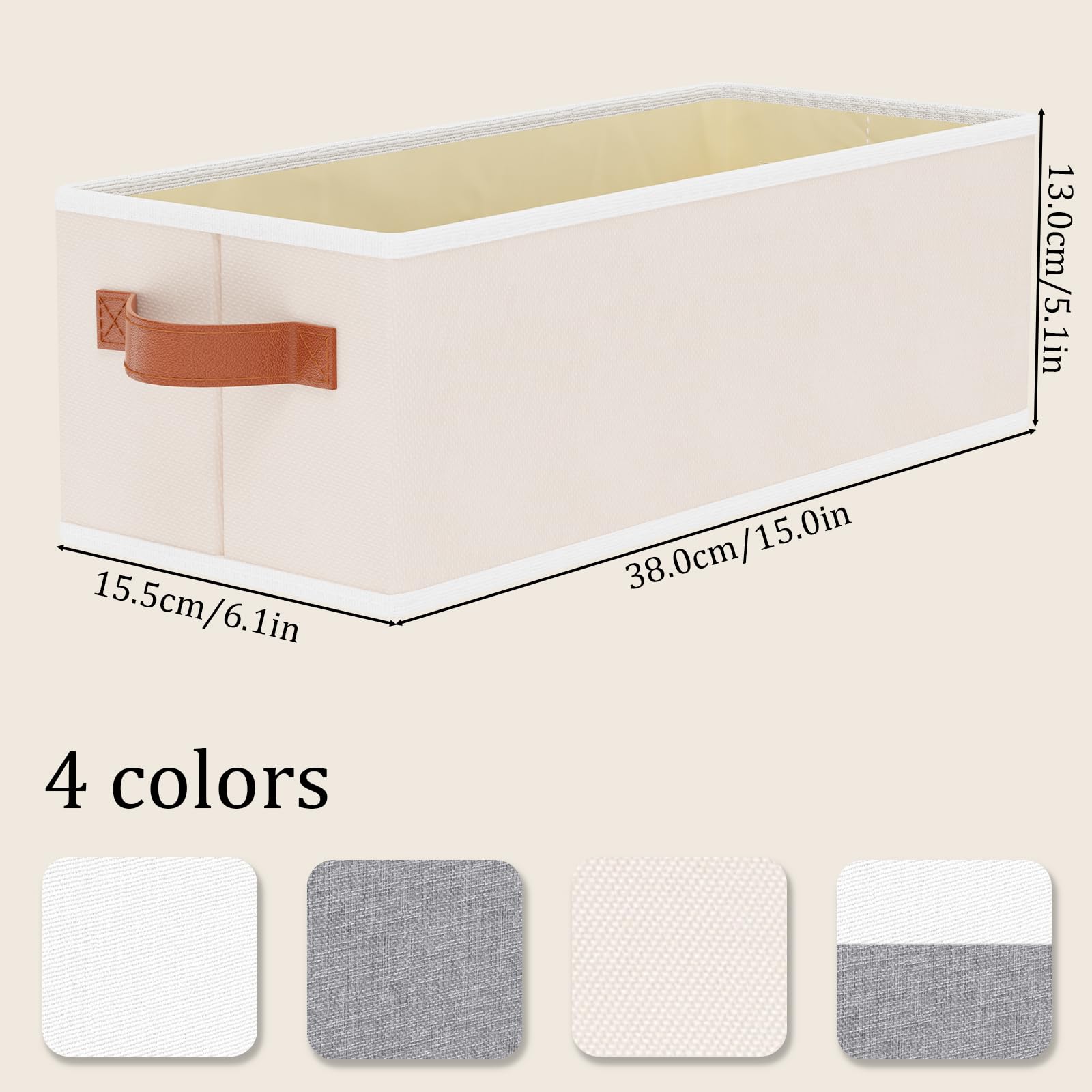 OUTBROS 6 Stück Aufbewahrungskörbe, 38x15.5x13cm Faltboxen, Beige | Aufbewahrungsbox Stoff, Boxen Aufbewahrung mit Griff Ordnungsboxen, Kleiderschrank organizer, Schubladen