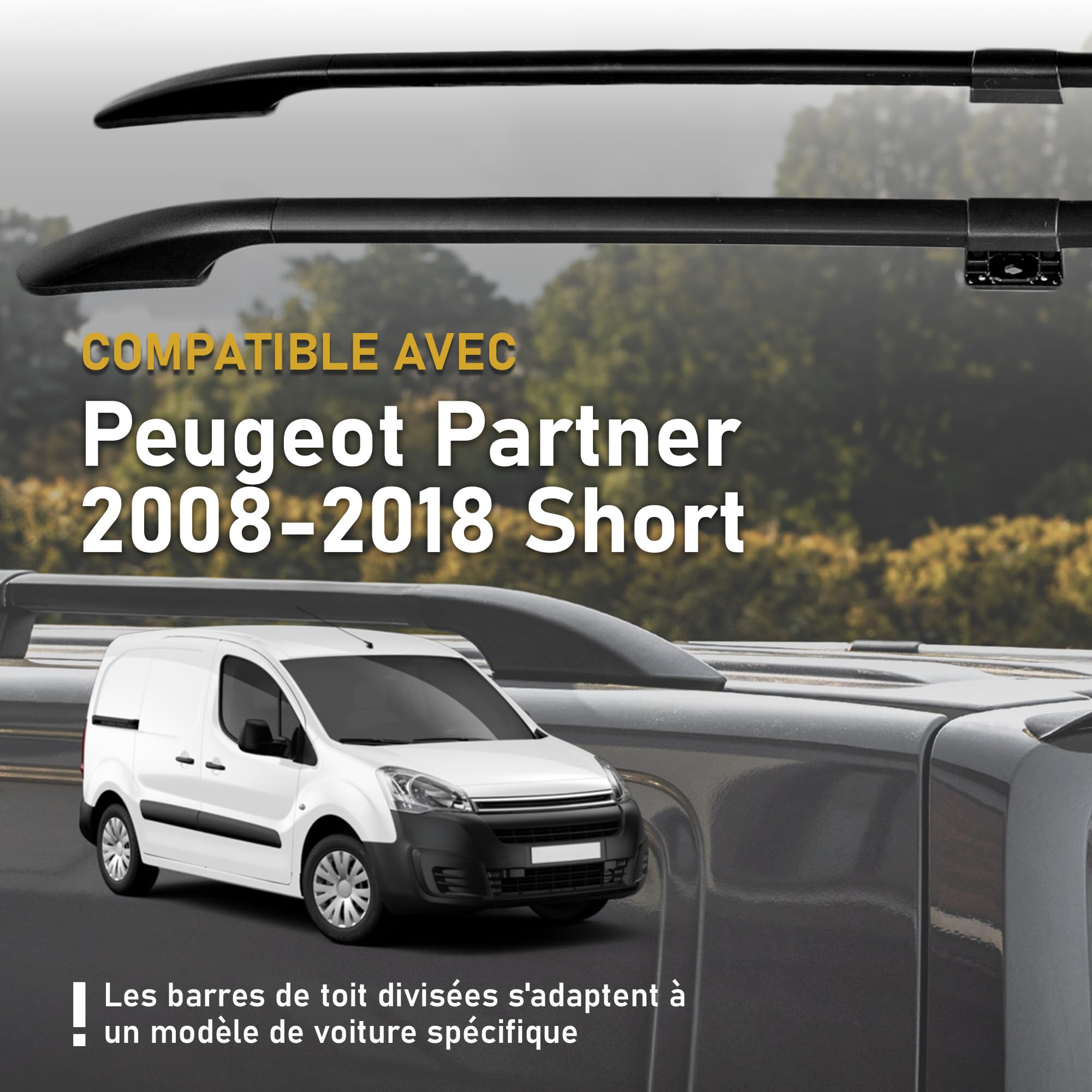 CHROMEMASTER | Compatibles avec Peugeot Partner Short 2008-2018 | Les Barres de Toit | Conçus pour Le Montage de Barres de Toit, de Coffres de Toit ou de Porte-vélos | Structure en Aluminium Durable