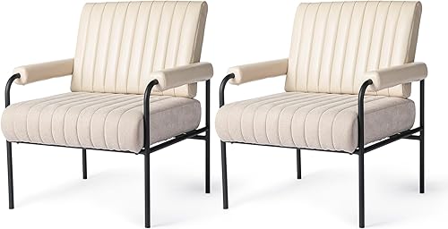 Glitzhome Juego de 2 sillas de sala de estar, sillas de estilo moderno de mediados de siglo con reposabrazos acolchado, silla de lectura, silla