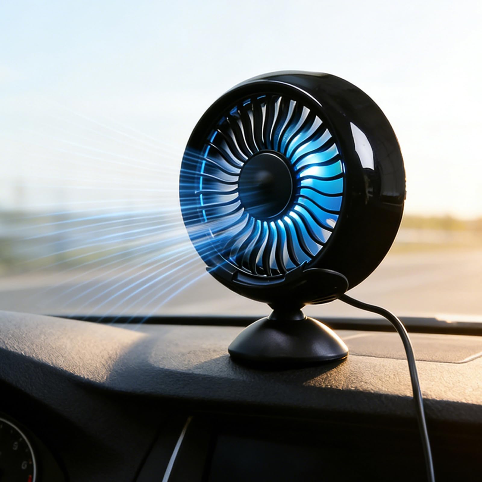 Nircho Car Fan, 360° Rotatable Vehicle Fan with 3 Speeds, Powerful Car Cooling Clip Fans With Brackets,Portable Silent USB Car Fans with Colorful Light for Truck, SUV, RV