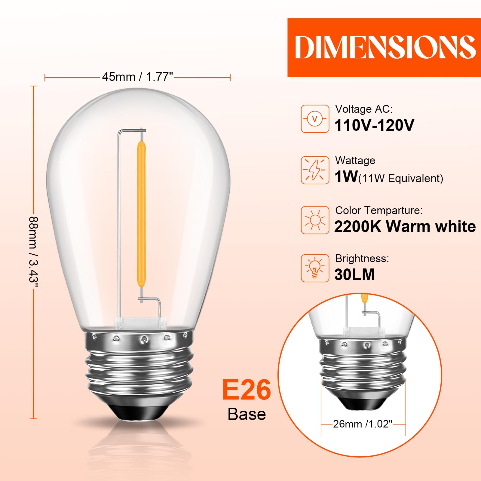 36 Pack S14 LED Bulbs for Outdoor String Lights Shatterproof Replacement Edison Bulbs for Patio String Lights Outdoor — view 7