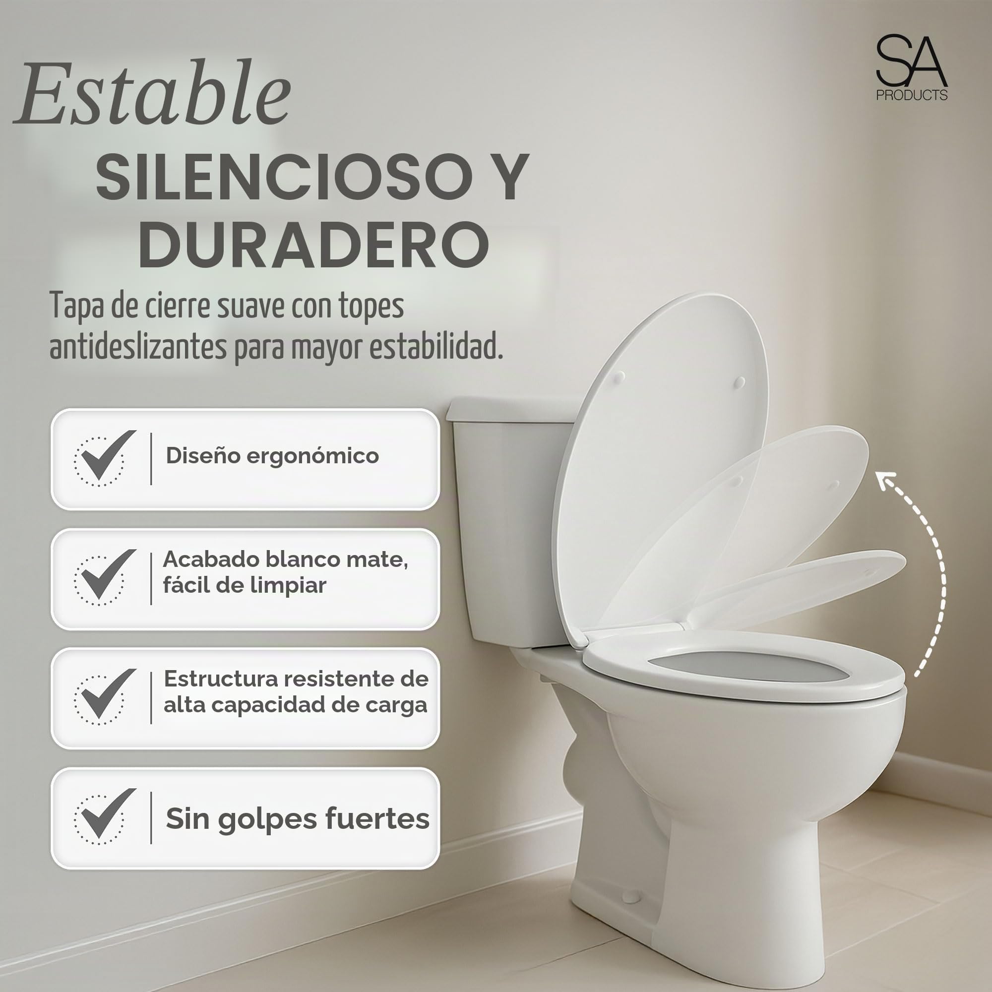 SA Products Tapa WC Universal Ovalada con Cierre Suave y Liberación Rápida, Asiento de Inodoro de Termoestable con Bisagras ABS y Tornillos, 44,1 x 36,5 x 5 cm, Blanco, Fácil Limpieza e Higiene
