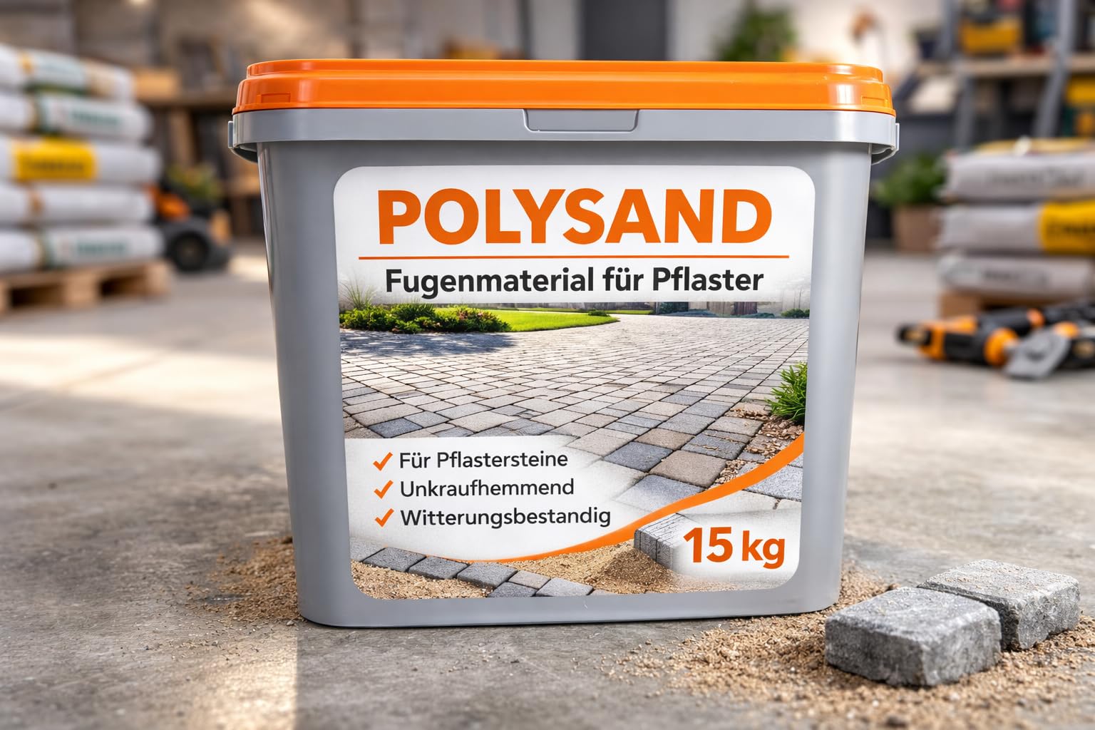 Polymerfugensand Kieselgrau 15 kg – selbsthärtender Fugensand für Fugen 2–12 mm, unkrauthemmend & ameisensicher, für Betonpflaster, Terrassenplatten & Einfahrt