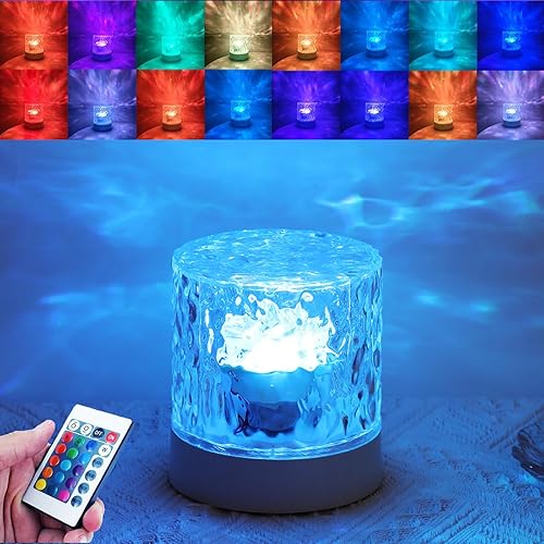 Lámpara de onda oceánica de cristal, lámpara de noche LED de 16 colores con control remoto para dormitorio, lámparas de noche recargables por USB,