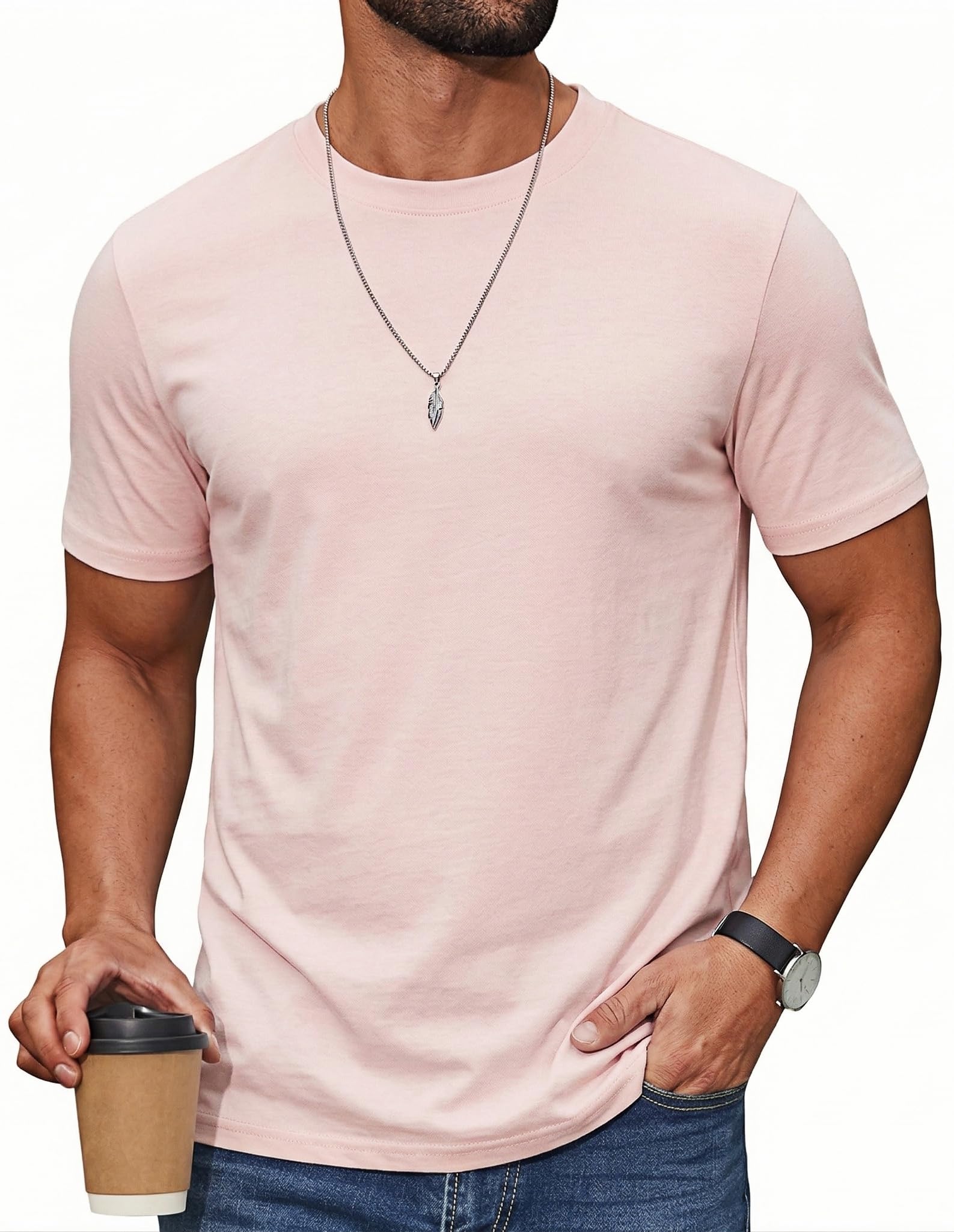 UrbnHerr T-Shirt Herren Basic Rundhalsausschnitt - 200 g/m² Premium Baumwollmischung - Regular Fit Kurzarmshirt Einfarbig für Alltag & Freizeit
