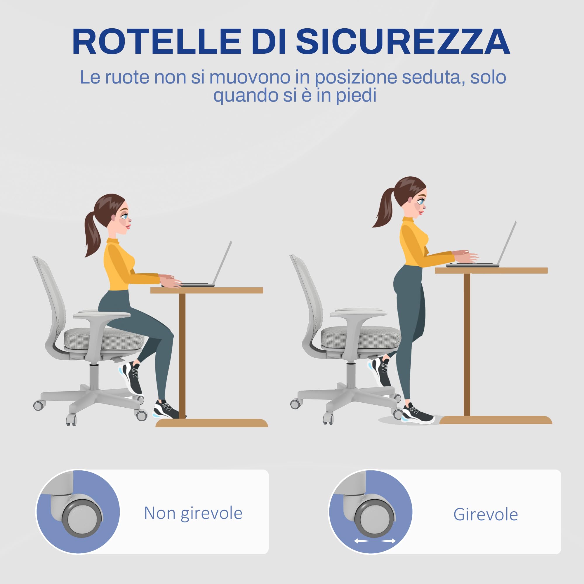 Vinsetto Sedia Ufficio Ergonomica ad Altezza Regolabile Grigio | Schienale Traspirante, Sedia da Scrivania, Tessuto a Rete, Cameretta, 55x48x82.5-94.5 cm