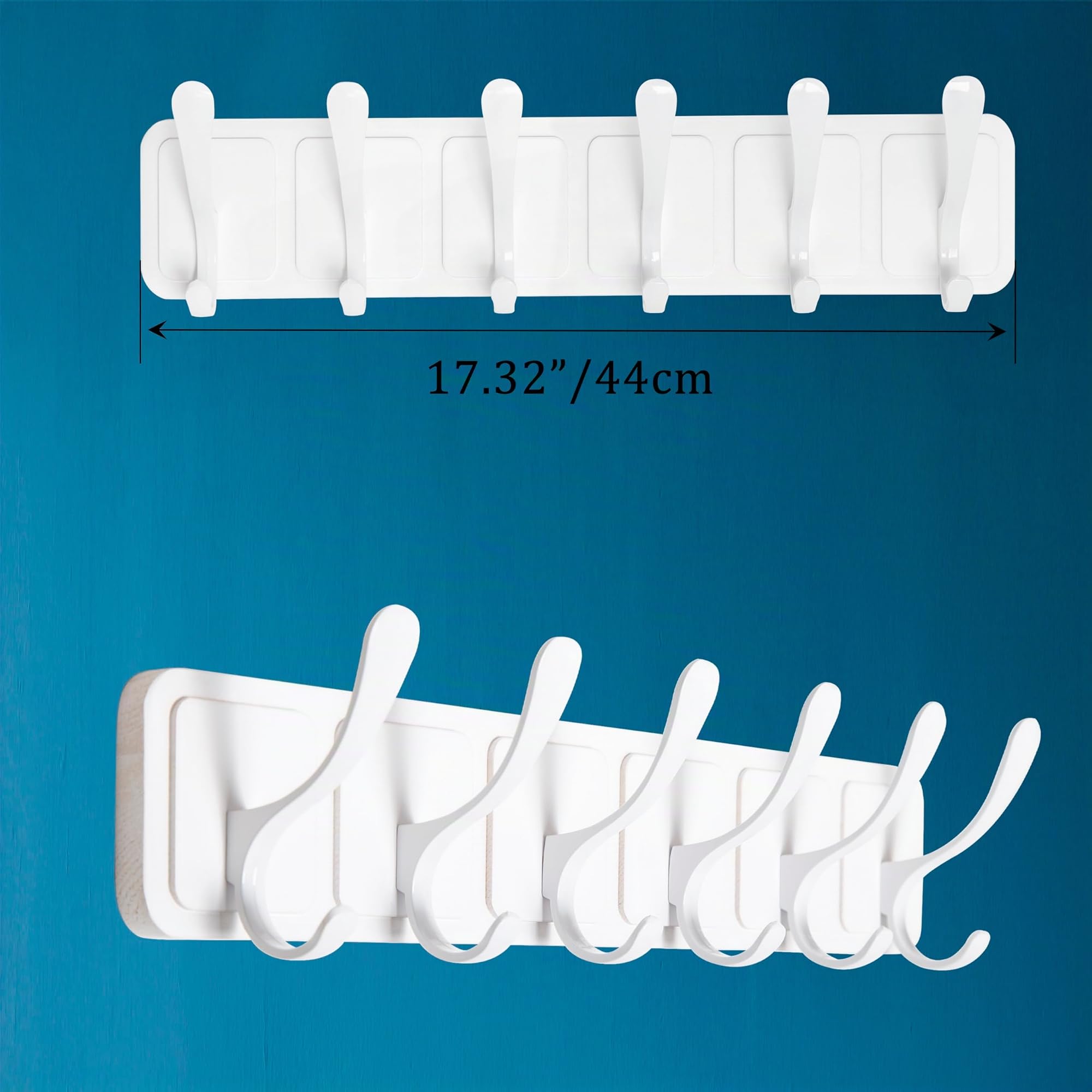 SKOLOO Perchero de Pared Montado - Gancho para Abrigos de Estilo Escandinavo en Madera Tallada en Bloque, Juego de 2, Perchero de Pared con 6 Ganchos para Colgar Abrigos, Sombreros, Ropa, Bufandas