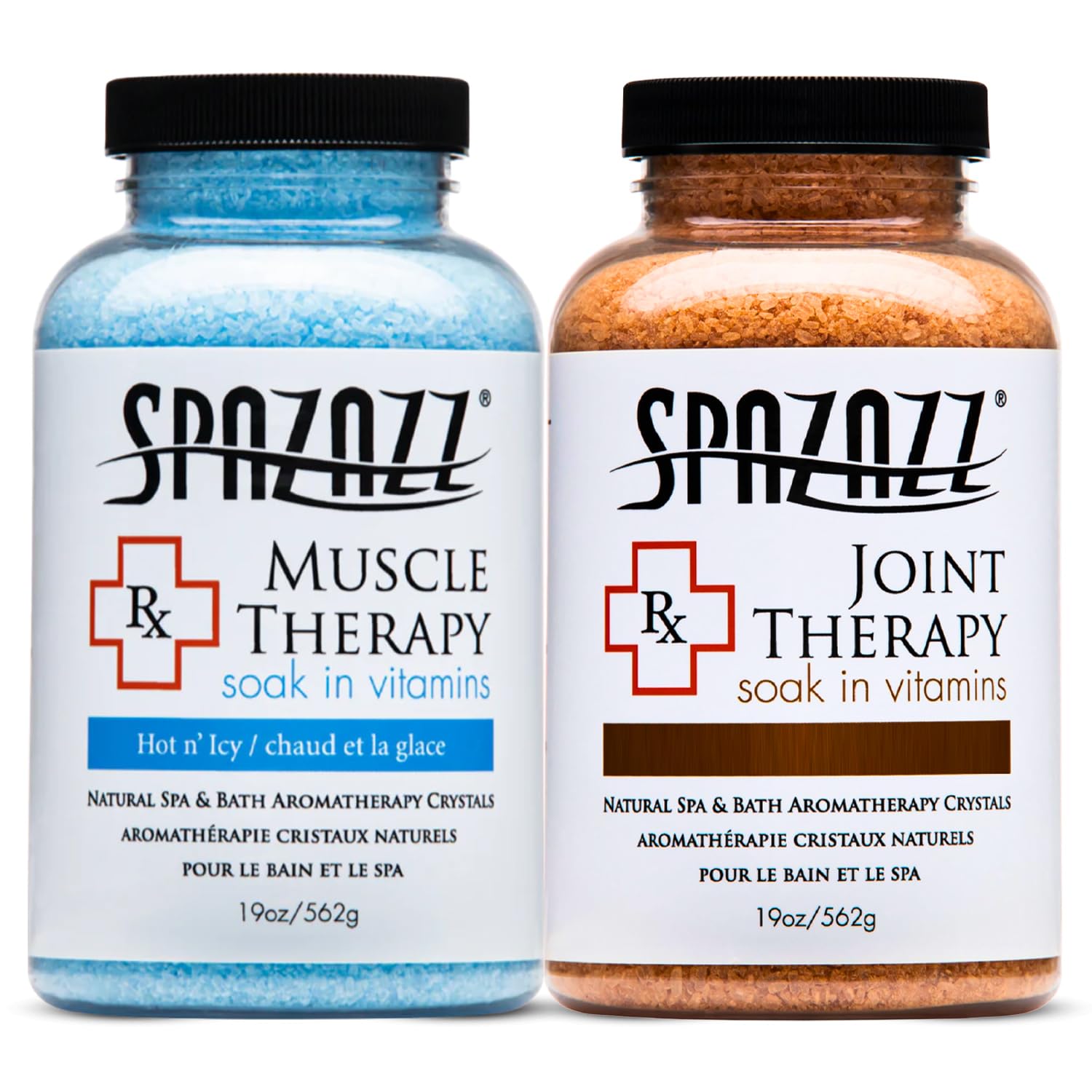 Spazazz Aromatherapy Spa and Bath Salts Crystals RX Therapy Collection 2 Pack Bundle- One 19 Oz Jar Each Spazazz Muscle Therapy and Joint Therapy- Dead Sea Bath Salt Crystals Spazazz Aromatherapy Spa and Bath Salts Crystals RX Therapy Collection 2 Pack Bundle- One 19 Oz Jar Each Spazazz Muscle Therapy and Joint Therapy- Dead Sea Bath Salt Crystals