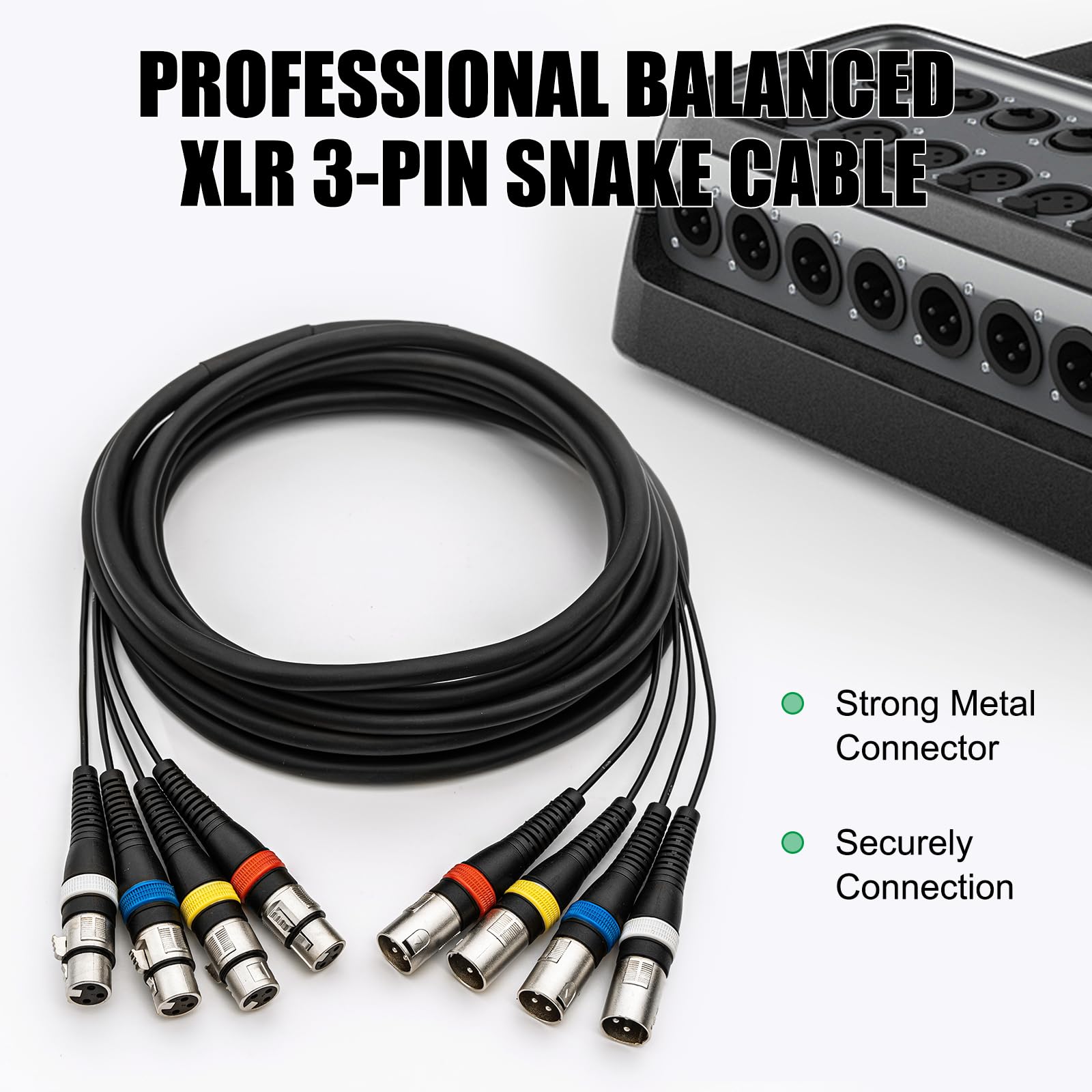 Cavi a serpente XLR a 4 canali da 6,1 m, 4 cavi patch per microfono XLR da maschio a femmina, cavo a serpente per registrazione audio, live, palcoscenico, studi