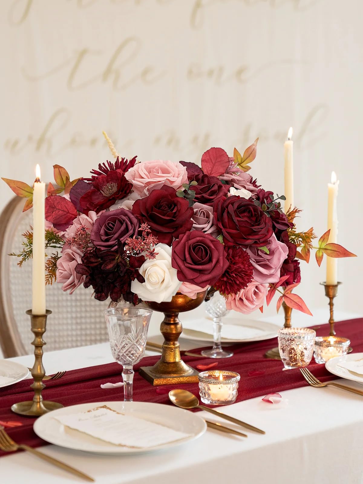 披露宴　造花フラワー Amazon｜FACINOC ローズ造花 バーガンディ 造花 DIY ウェディング