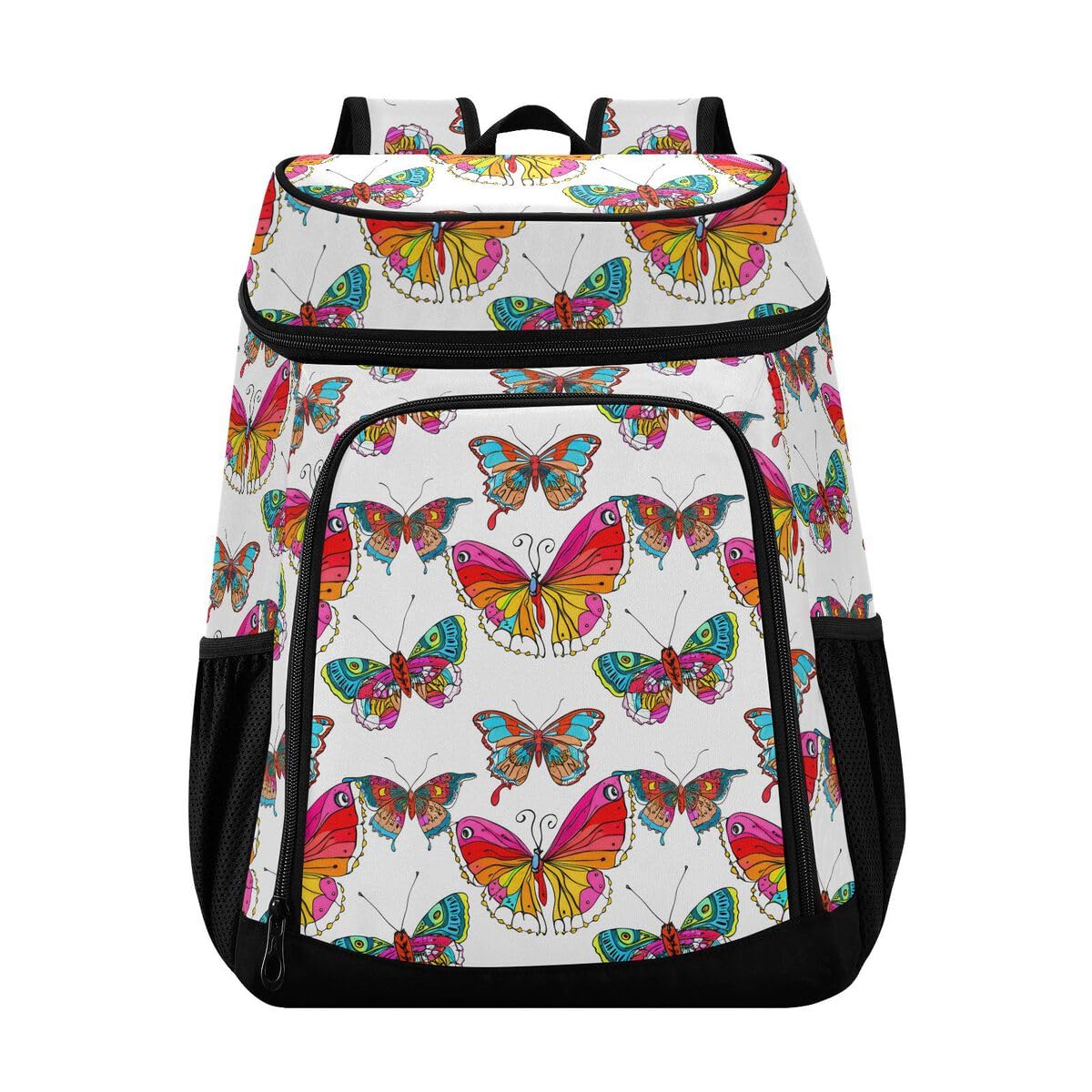 Colorful Butterfly White Cooler Backpack Leakproof Insulated Lunch Cooler Bag 30 Cans Camping Backpacks for Beach Road Trip Picnic