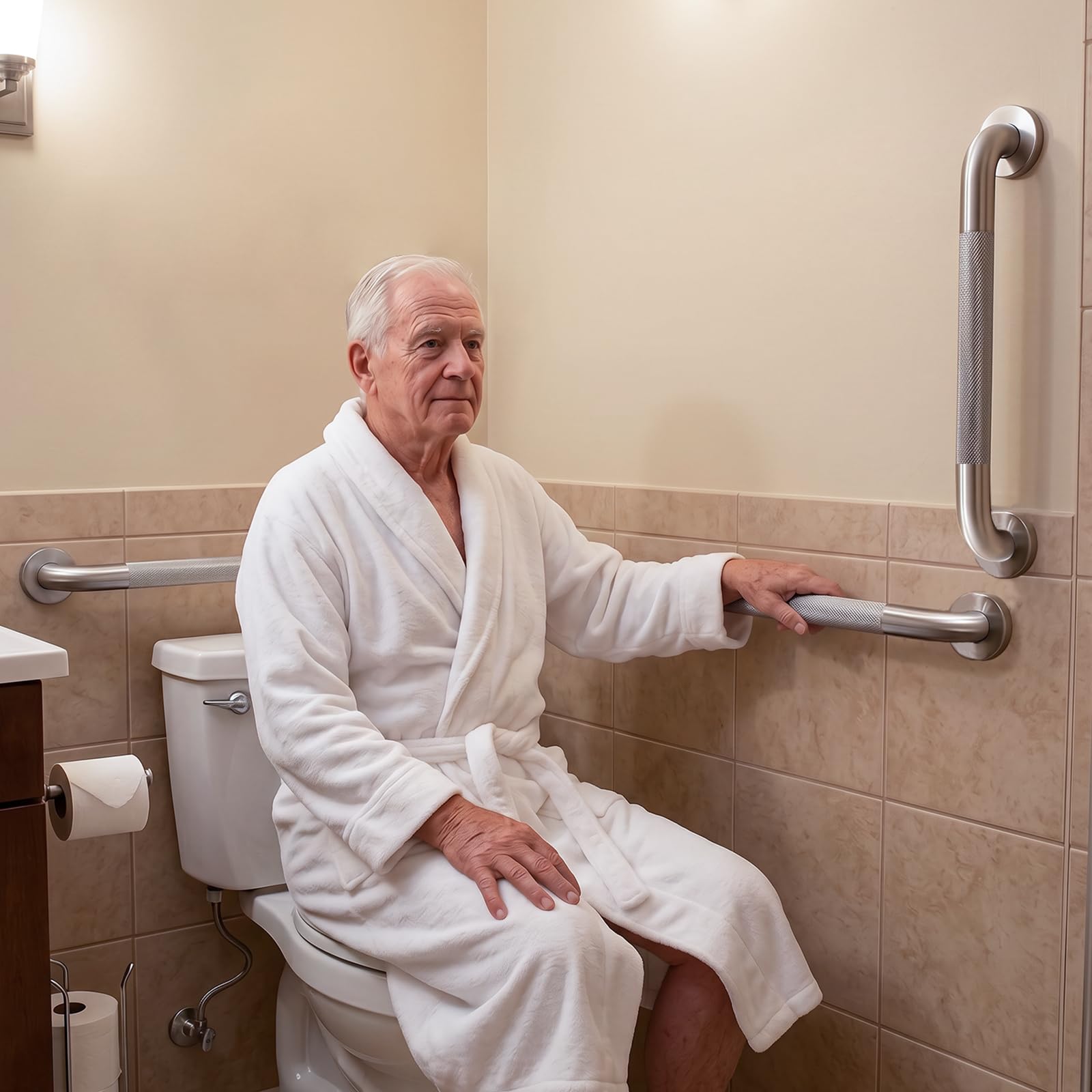 Barra de agarre de ducha de acero inoxidable para baño, níquel cepillado, 1.25 pulgadas de diámetro, antideslizante, texturizada, resistente, barandilla de seguridad para inodoro para personas