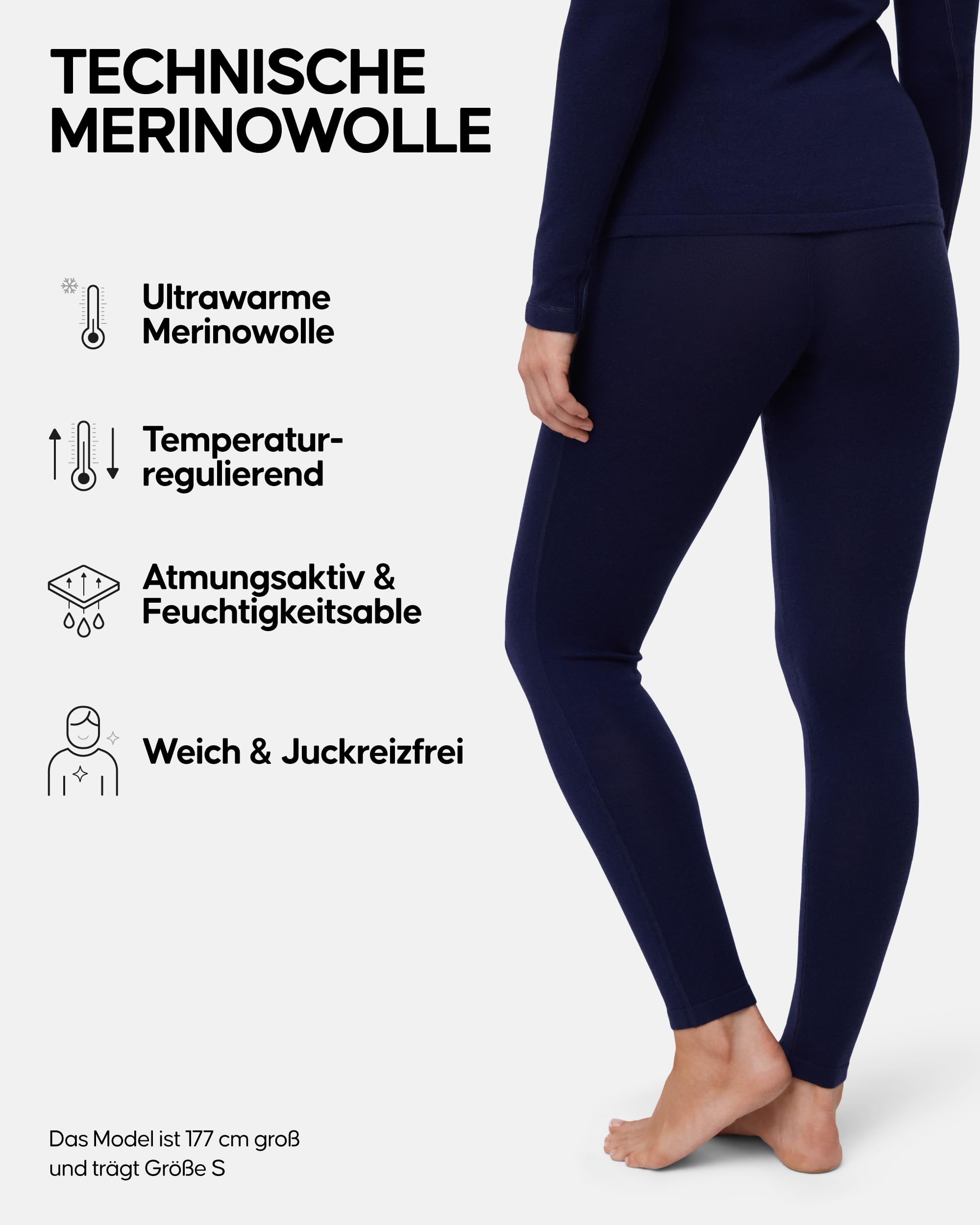 DANISH ENDURANCE Merino Thermo Leggings Damen, Schwer 250 g/m² | Merino Thermoleggings, Warm, Atmungsaktiv & Geruchshemmend, für extreme Kälte und Wintersport, Thermounterwäsche Damen