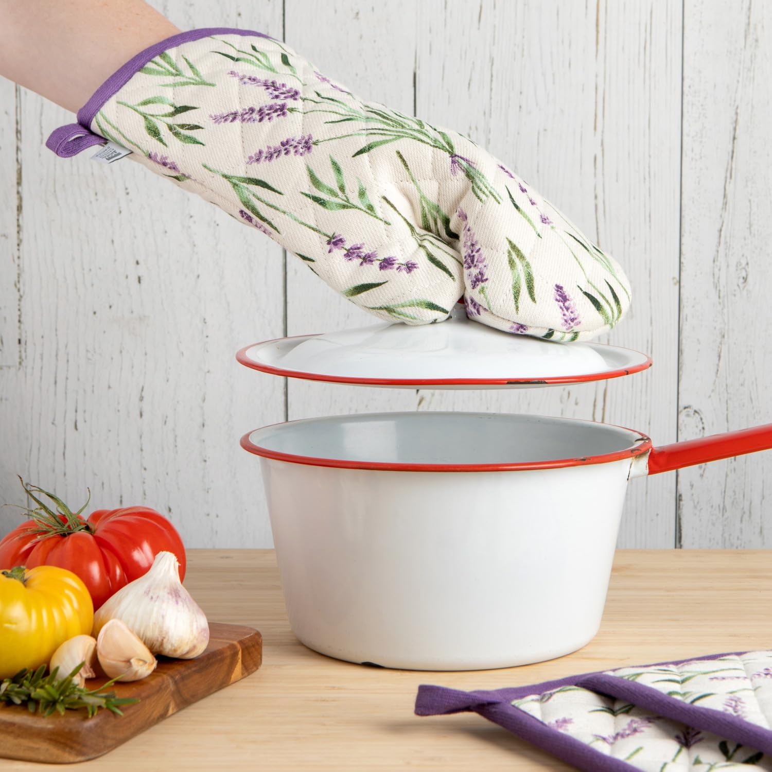 Now Designs Danica Manique et Gant de Cuisine en Coton Lavande, garnissage 100% Polyester