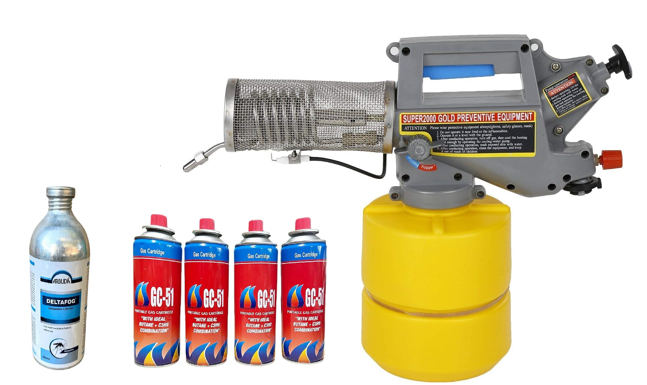 SHoRI SUPER 3000 GOLD Mini Gas Fogger for Mosquito Control Heavy-Duty Outdoor Fogging Machine Portable Thermal Fogger (SUPER FOG – 1, GAS CAN – 4, DELTAFOG 500ML – 1)