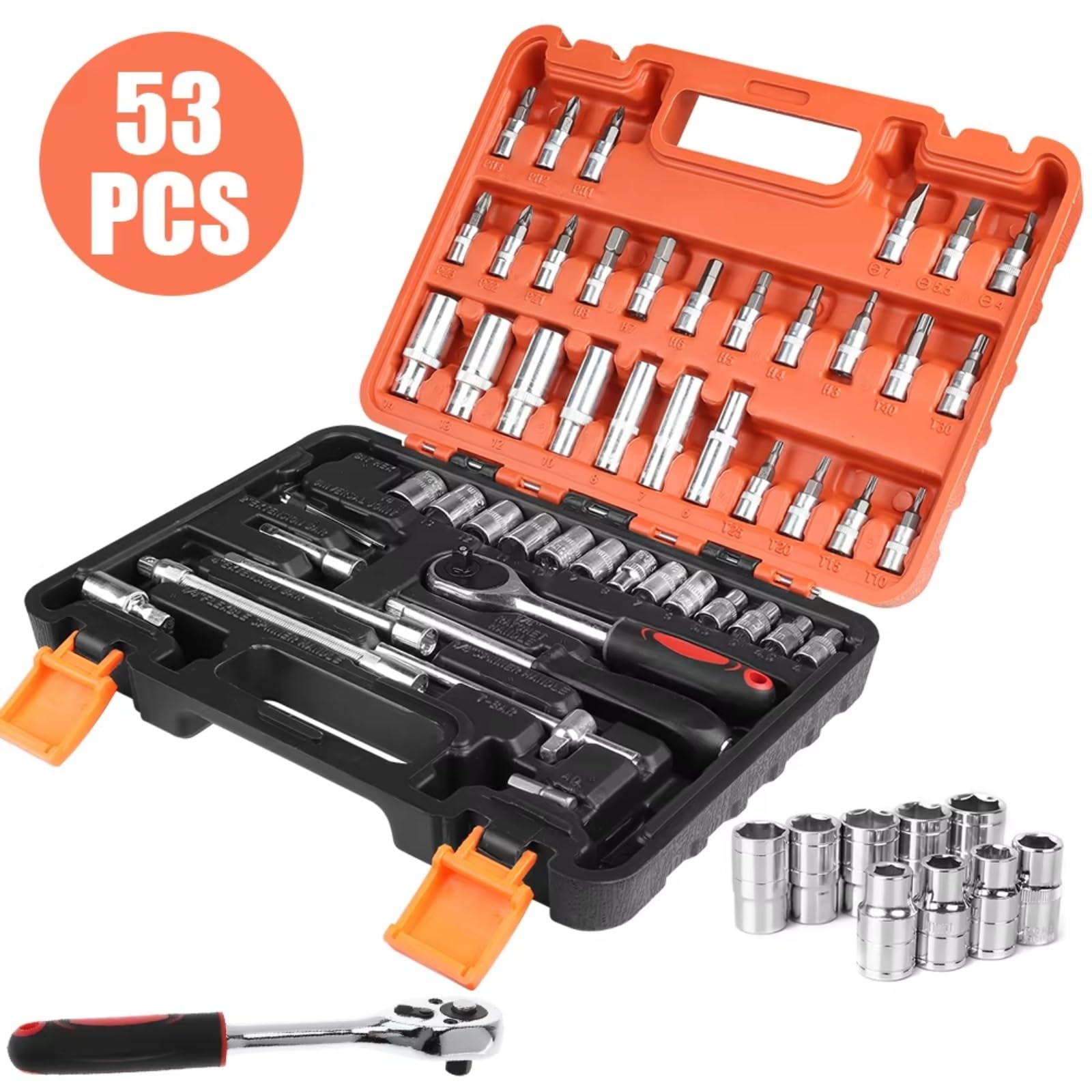 Juego de llaves de trinquete Juego Herramientas Llave 53 Piezas Juego Llaves Trinquete Juego Enchufes Kit Herramientas Reparación Dinamométrica Trinquete Herramienta Reparación Combinada