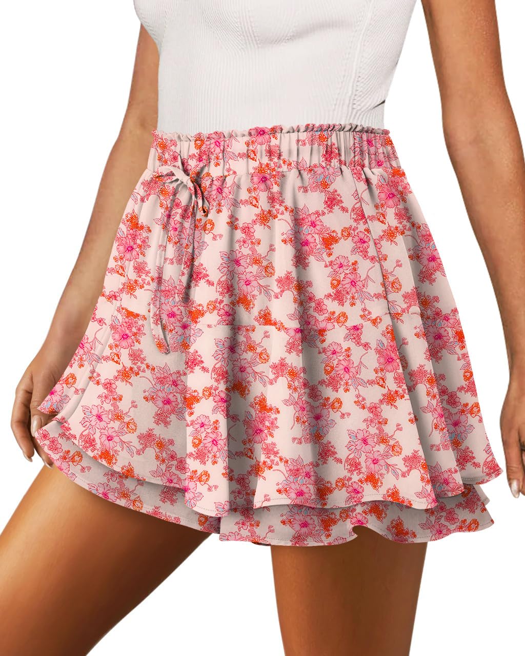 onlypuff Flowy Shorts for Women Chiffon Ruffle Skorts Mini Skirts for Teen Girls