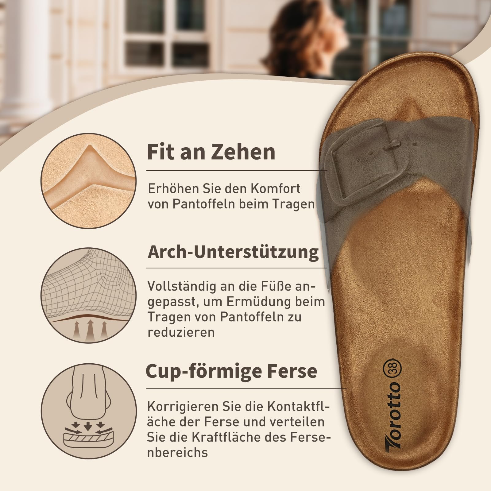 Torotto Damen Sandalen Pantoletten Bequeme Verstellbare Schnalle