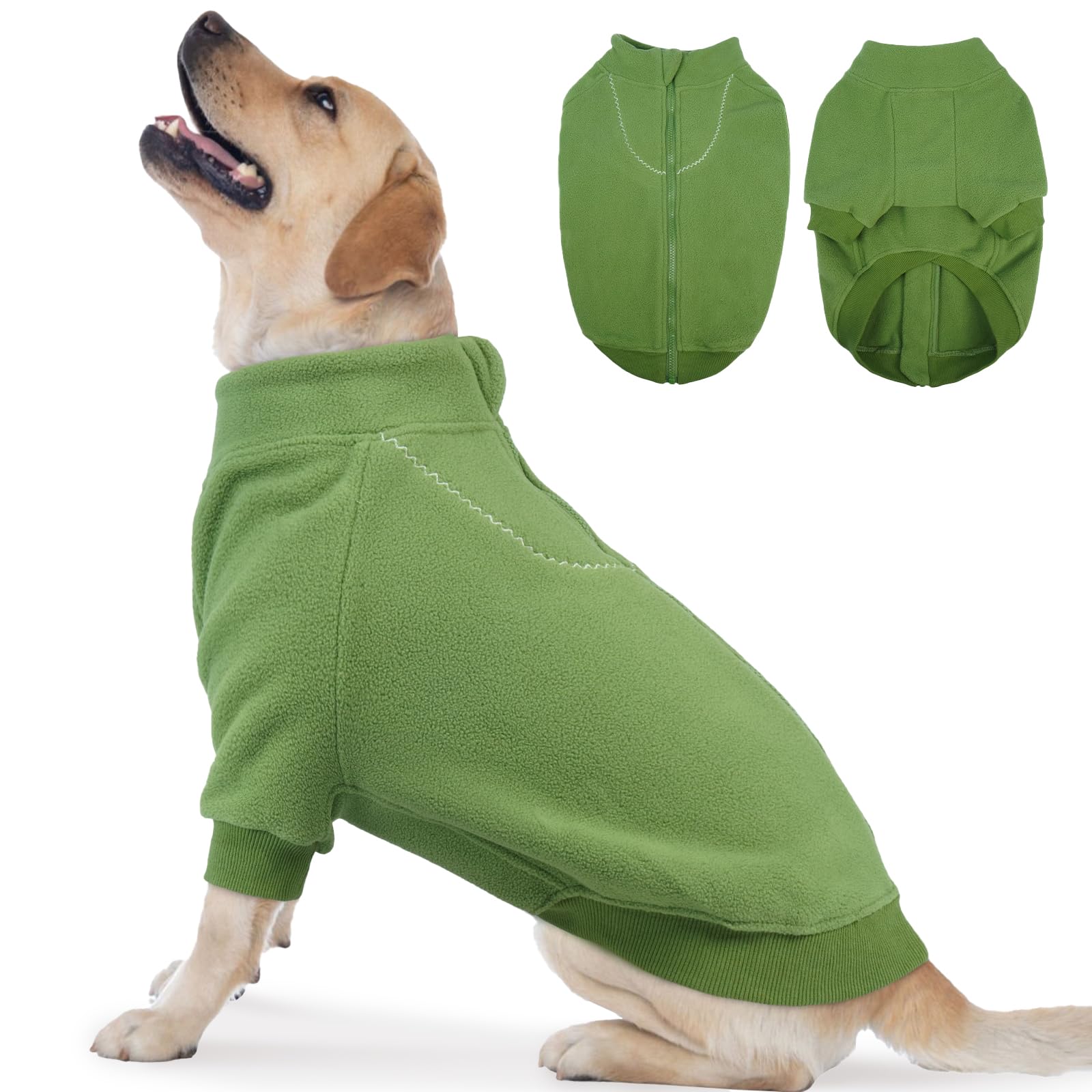 BRKURLEG Fleece Dog Sweater with Sleeves for Small to Large Dogs, Green, XL