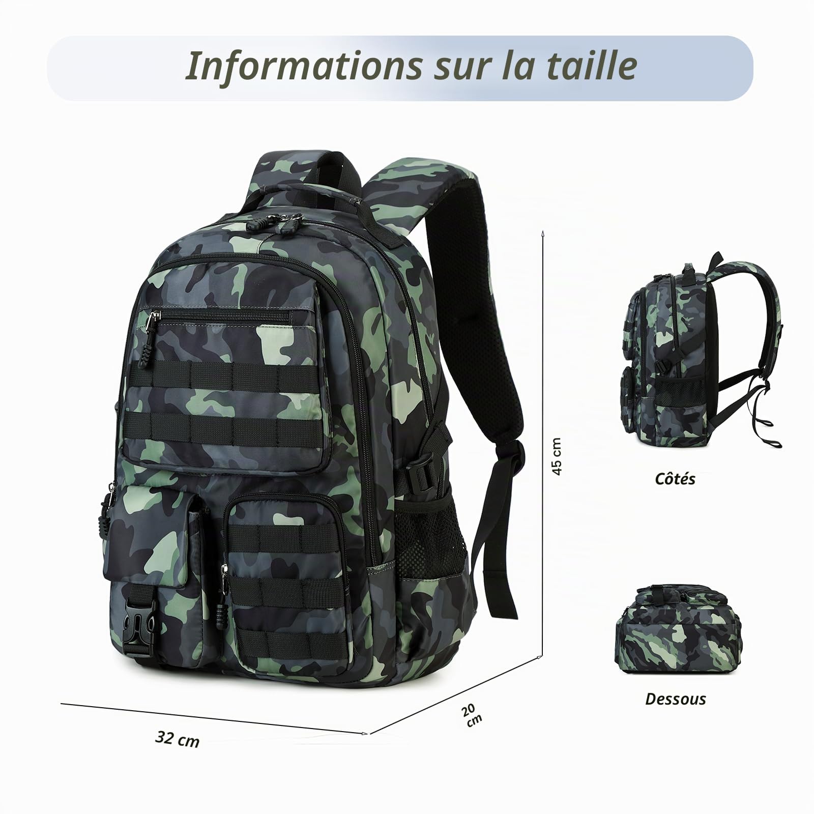 Lmwzh Sacs à dos pour garçons sacs à dos d'école sacs à dos pour jeunes grand sac à dos Camouflage étanche