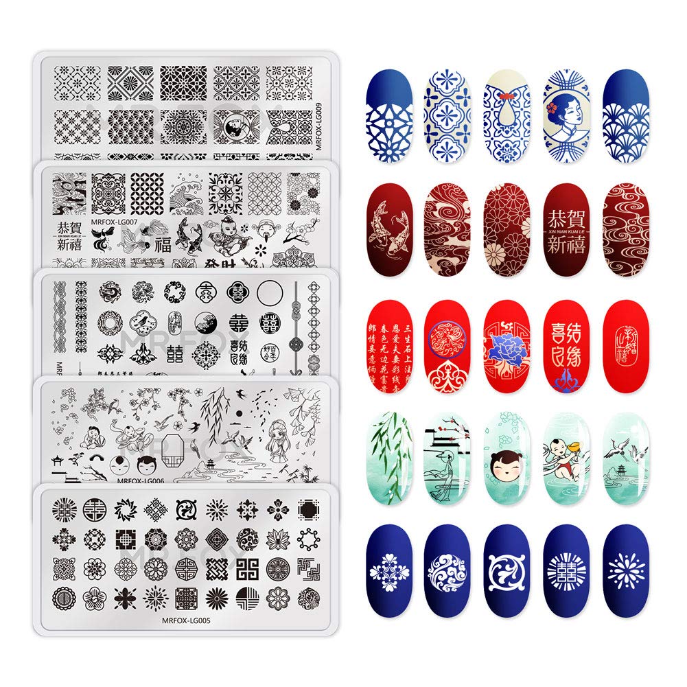 MR.FOXNail Board Set - Chinese, Republic, Ancient Style Wedding Theme Pattern - Bubble Republic Style Art DIY Hot Stamping Template