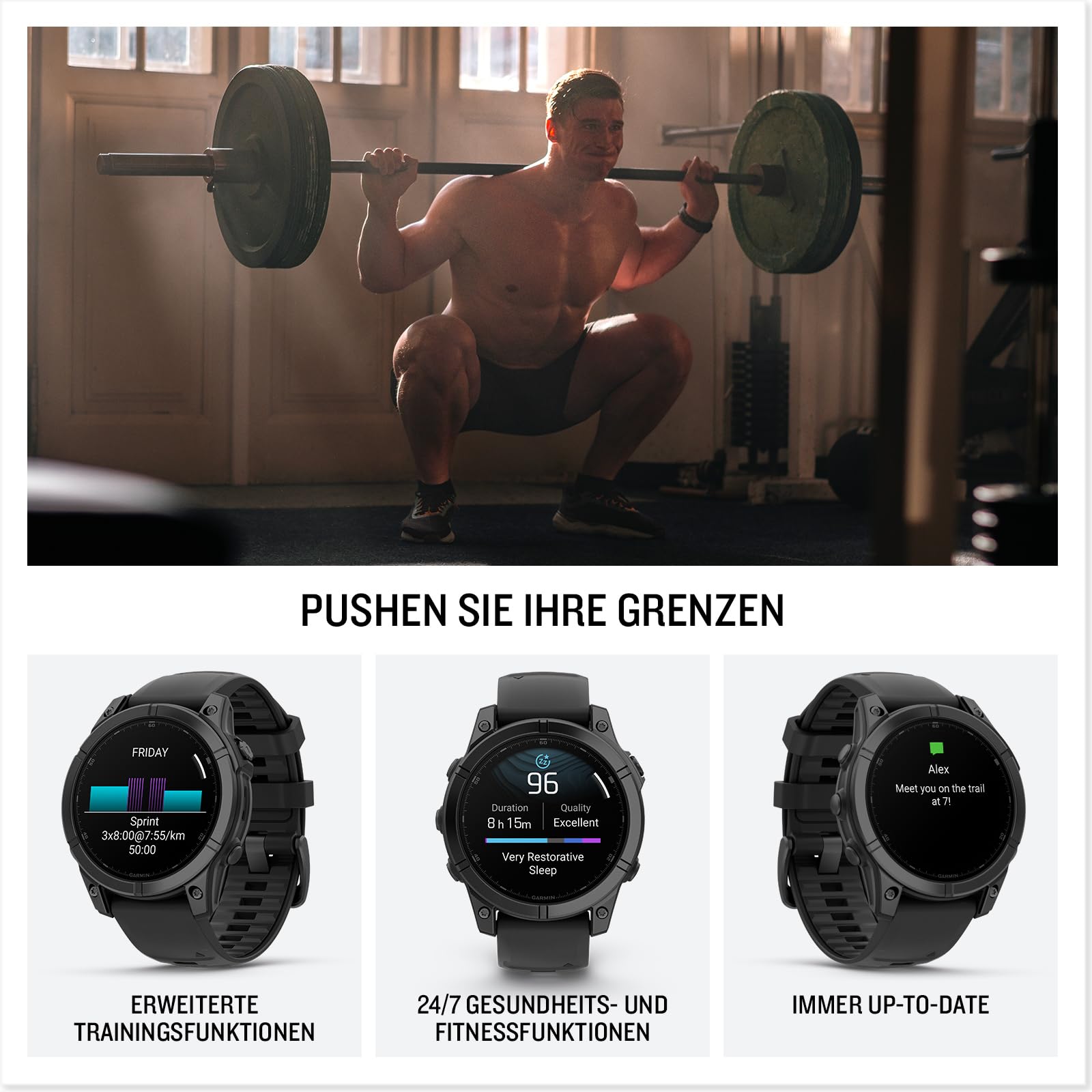 Garmin Fenix E, 47 mm, GPS-Multisport-Smartwatch, Schwarz/Schiefergrau | AMOLED Display, bis zu 16 Tage Akkulaufzeit, 80+ Sport-Apps, internationale Topokarten, Trainingspläne, Silikonarmband