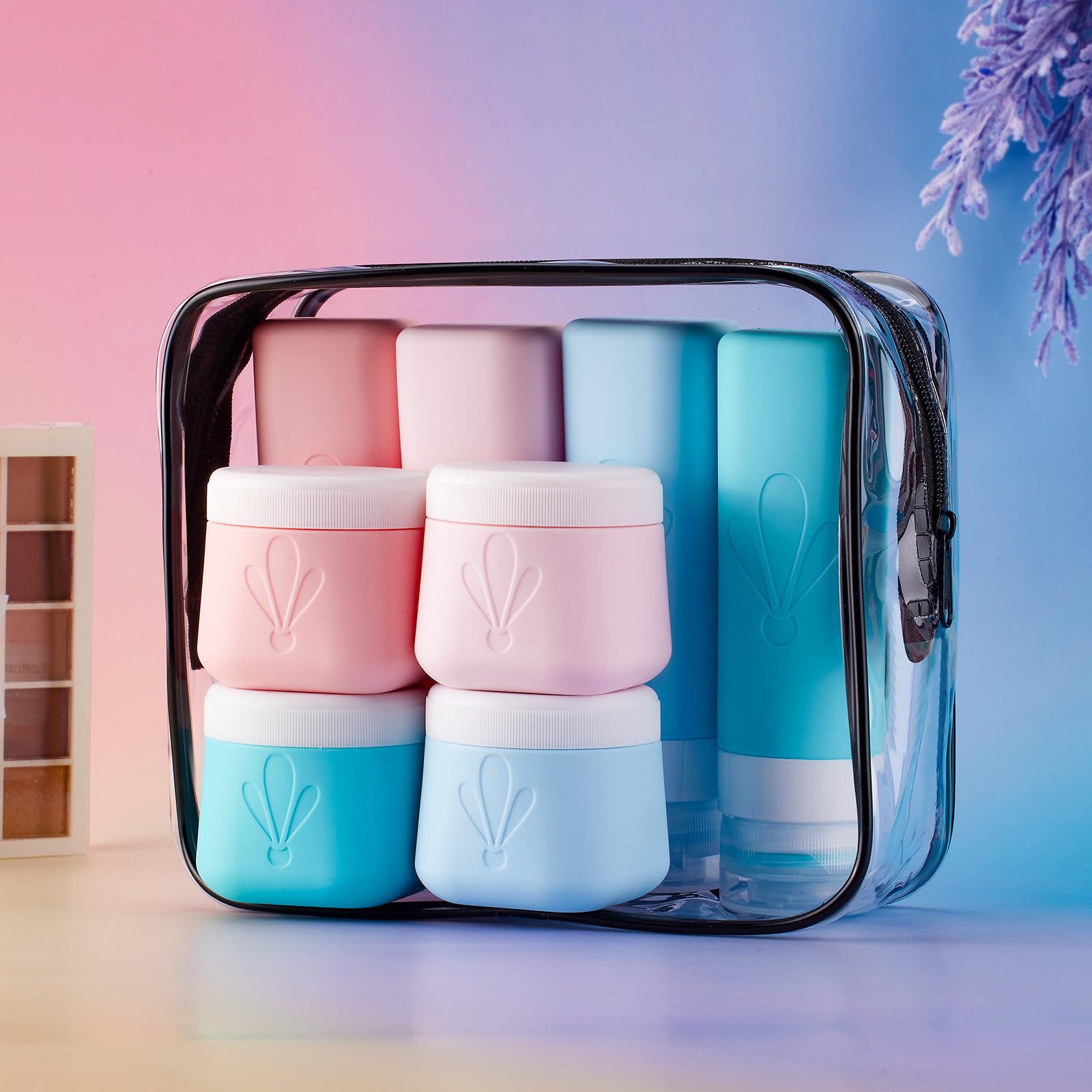 INSFIT Lot de 8 bouteilles de voyage en silicone, bouteilles de voyage approuvées par la TSA à remplir, set de voyage pour liquides de 90 ml et crèmes de 60 ml, bouteilles de voyage anti-fuites